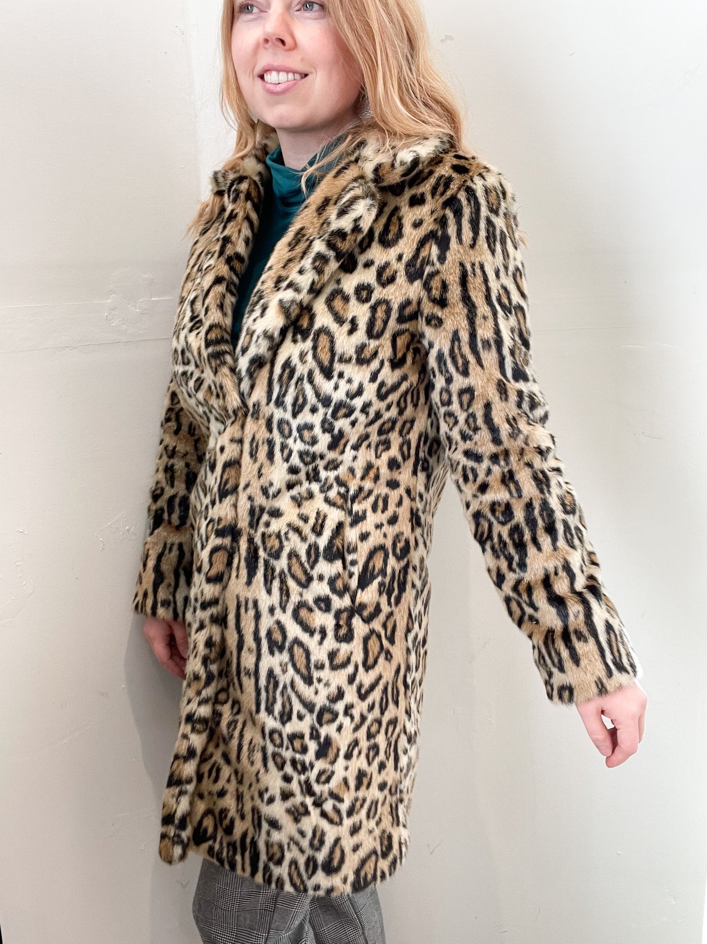 LINE Cheetah Leopard Print Faux Fur Long Jacket - XS/S