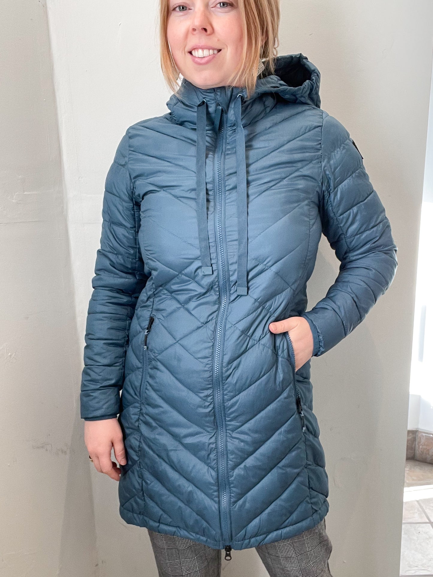 Lole Slate Blue Primaloft Vegan Puffer Long Jacket - Small