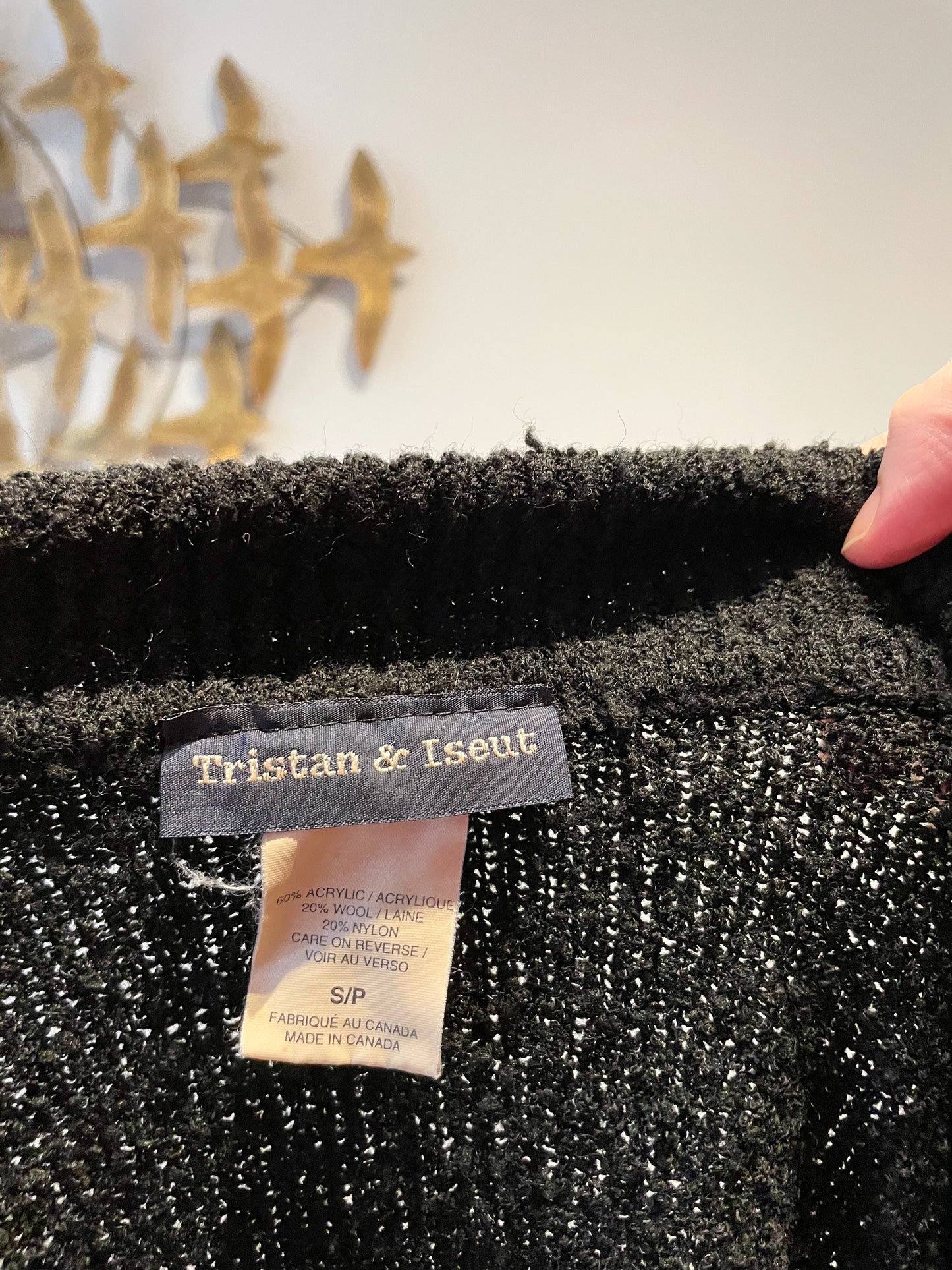 Vintage Tristan & Iseut Black Wool Blend Knit Zip Collar Sweater - S/M/L