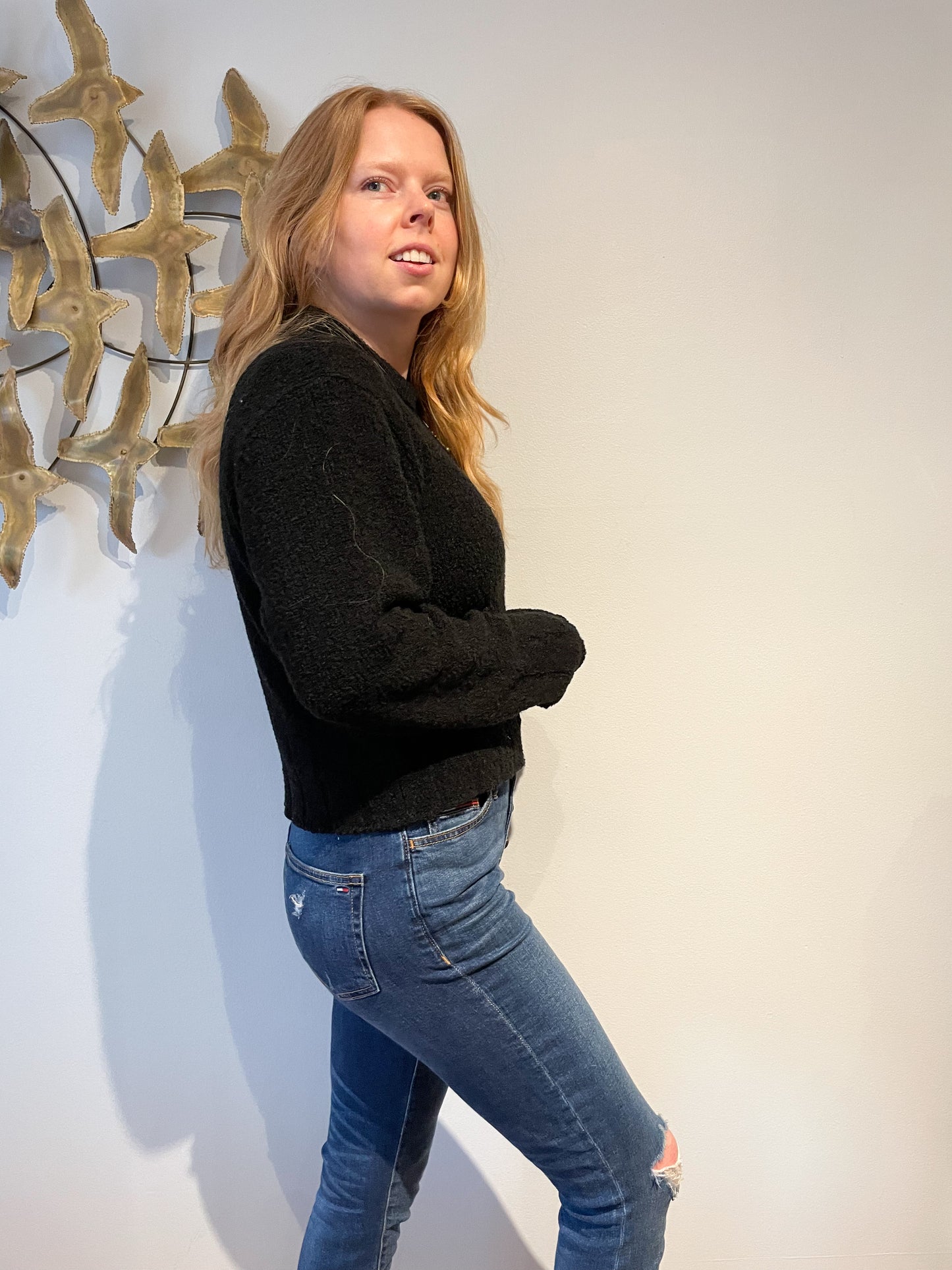 Vintage Tristan & Iseut Black Wool Blend Knit Zip Collar Sweater - S/M/L