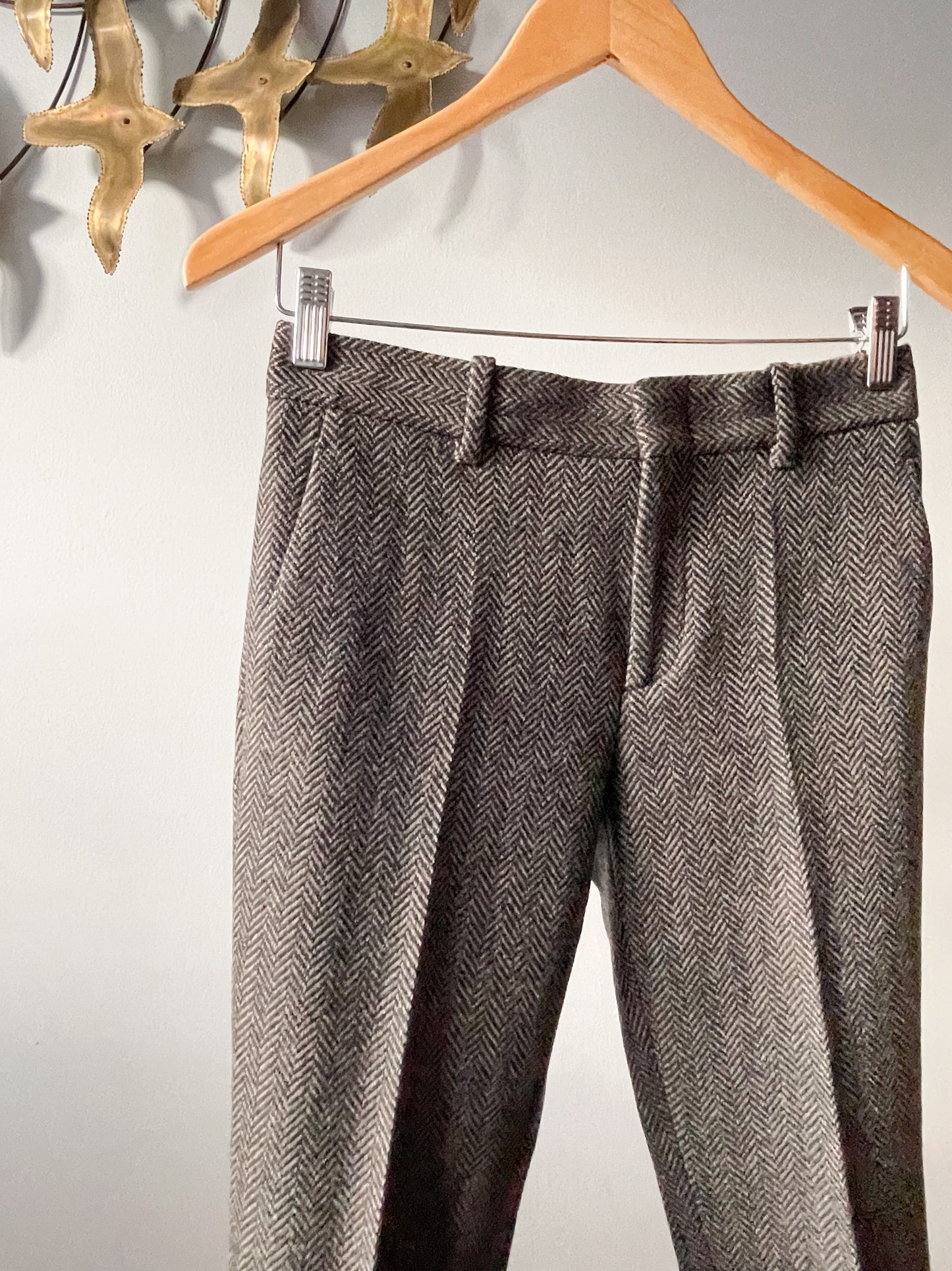 Gucci Grey Herringbone Wool Pleated Trouser Pants - IT 36 / XXS