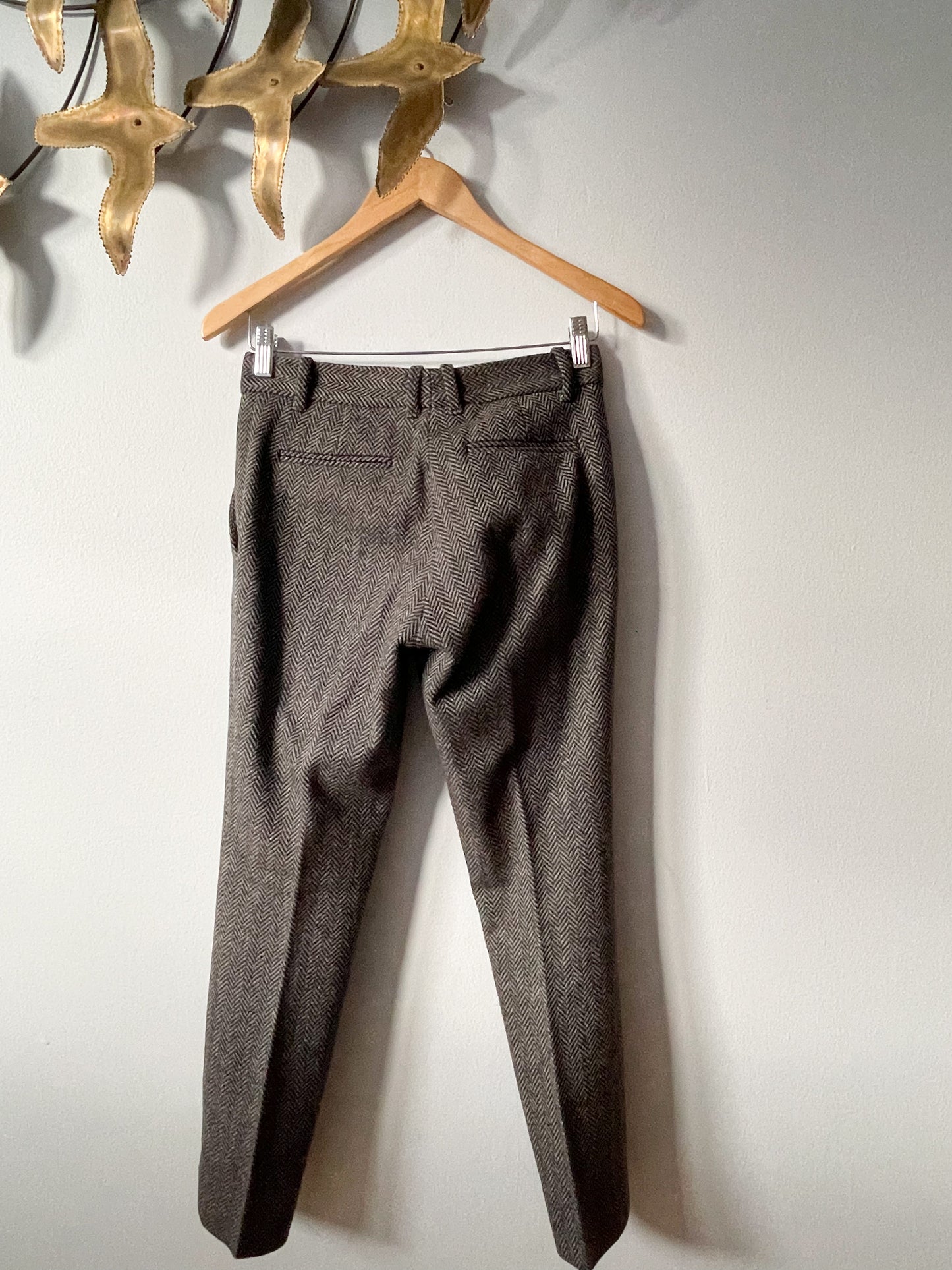 Gucci Grey Herringbone Wool Pleated Trouser Pants - IT 36 / XXS