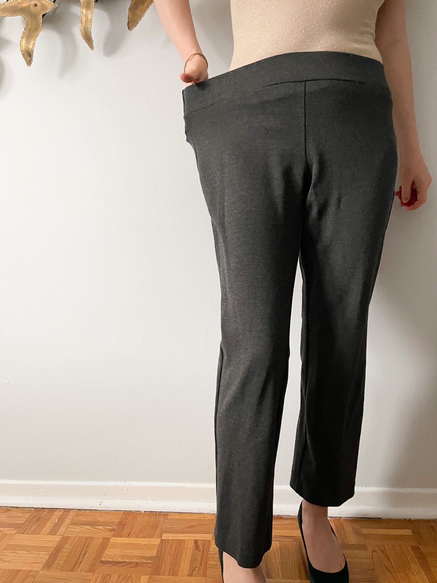 Laura Grey Cropped Straight Leg Pull On Stretch Pants - M/L Petite