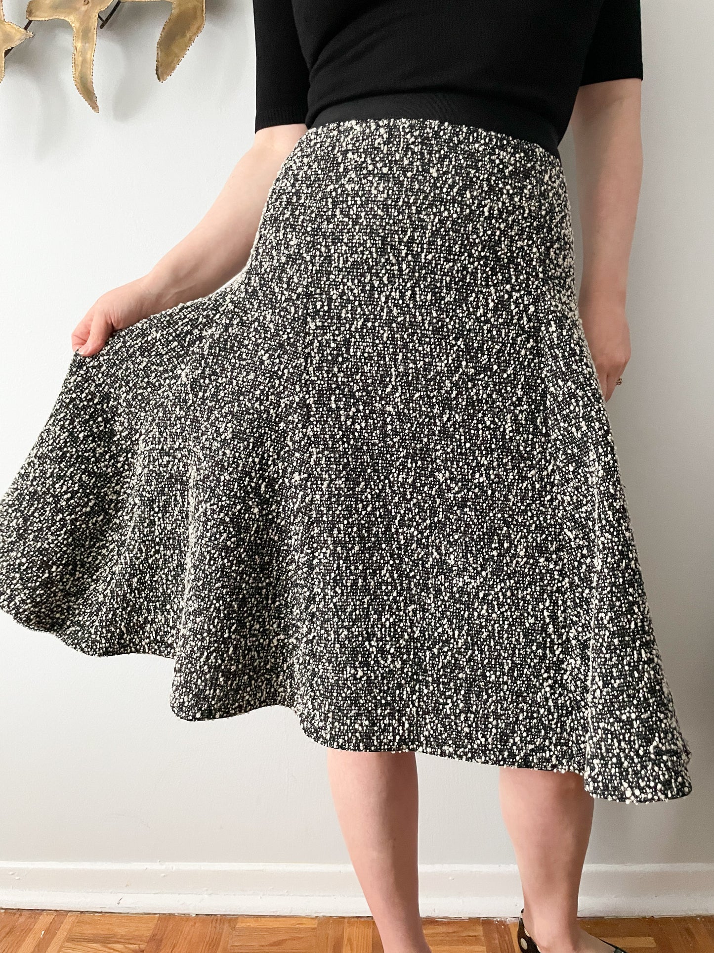 Lida Baday Black White Tweed Trumpet Midi Skirt - Size 2