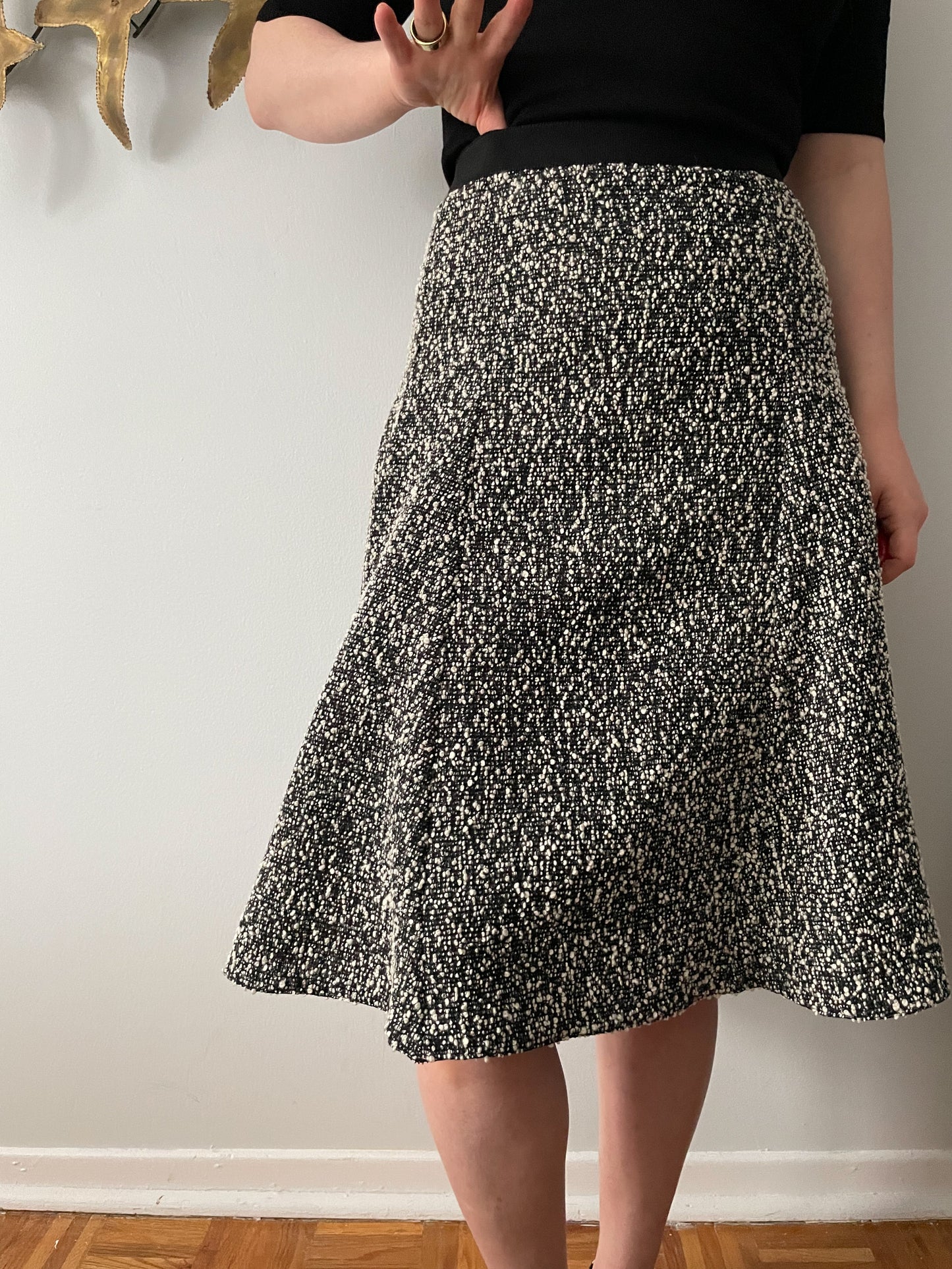 Lida Baday Black White Tweed Trumpet Wool Midi Skirt - Size 2