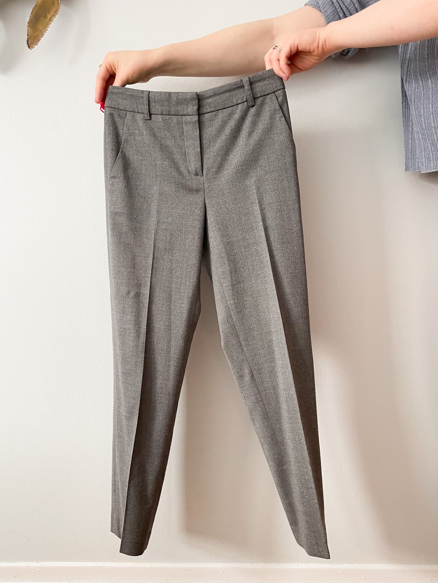 Grey Wool High Rise Pleated Trouser Pants - XS