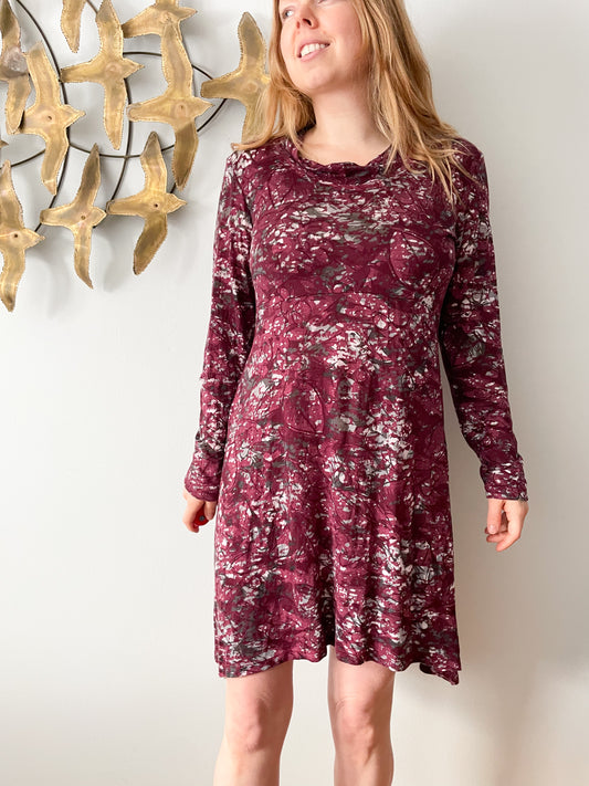 Cut Loose Wine Red Speckled Graphic Cowl Neck Long Sleeve Dress NWT - S/M/L