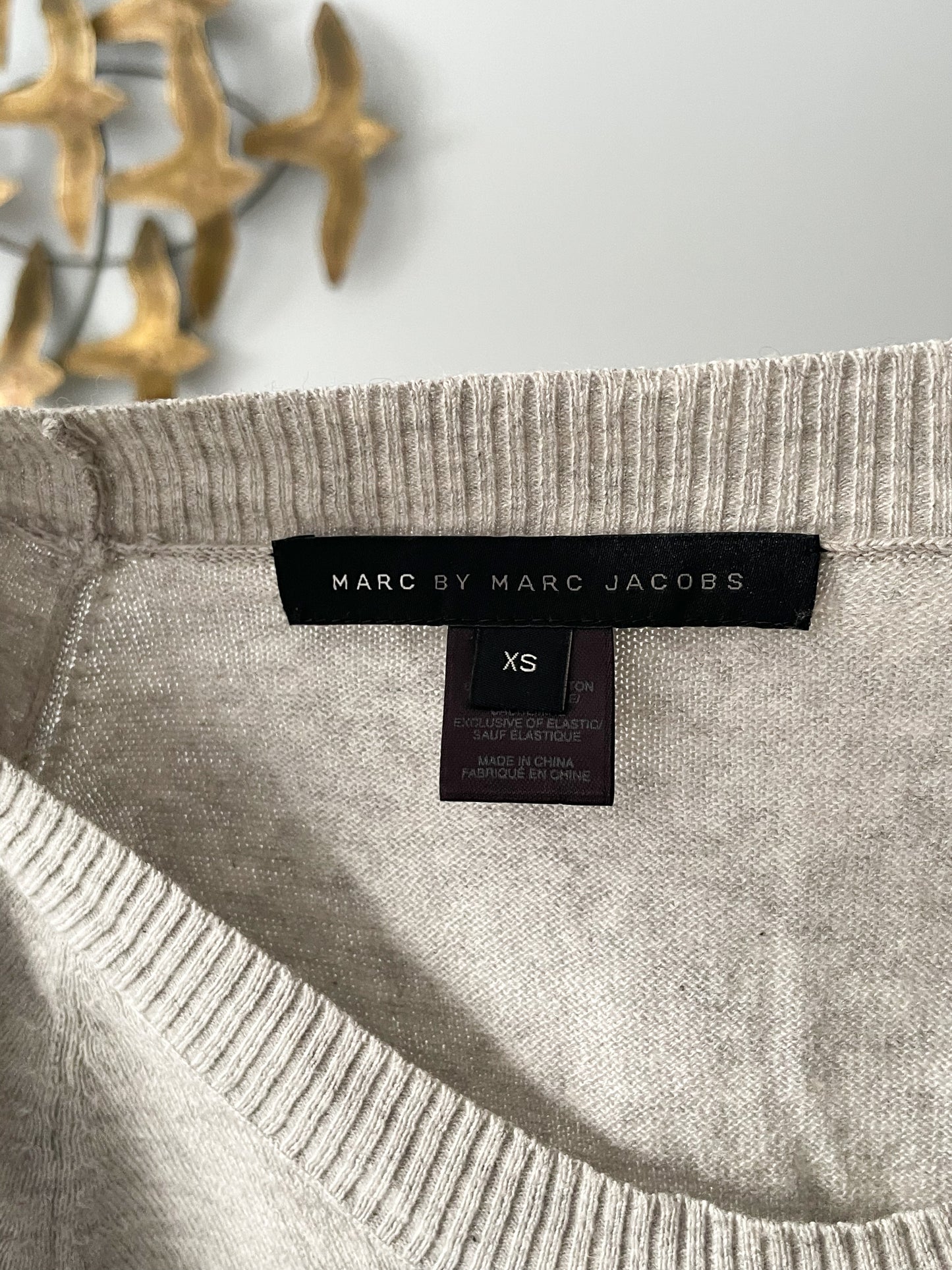 Marc by Marc Jacobs Grey Knit Balloon Sleeve Pointelle Cotton Cashmere Tunic Sweater - XS/S