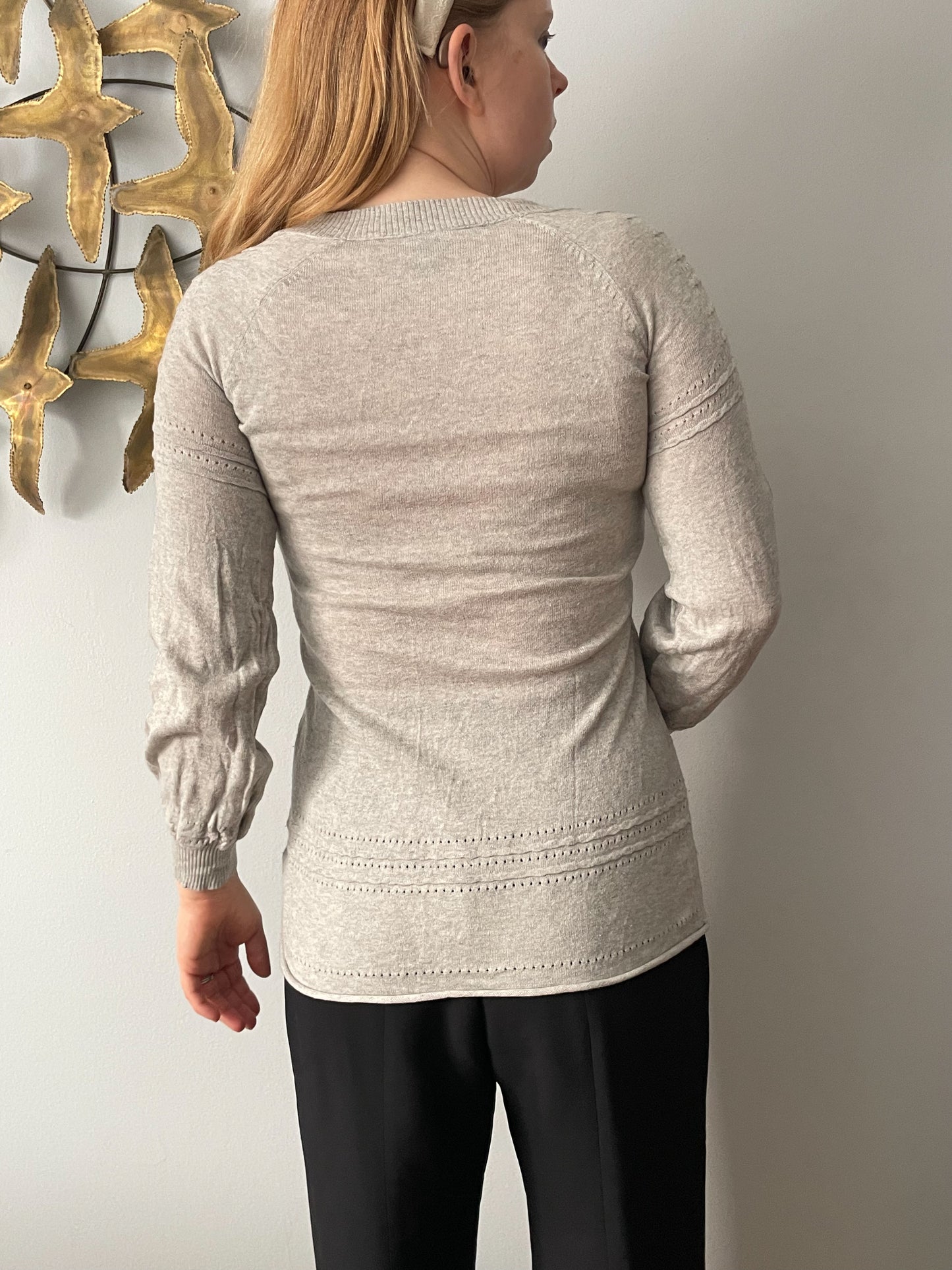 Marc by Marc Jacobs Grey Knit Balloon Sleeve Pointelle Cotton Cashmere Tunic Sweater - XS/S