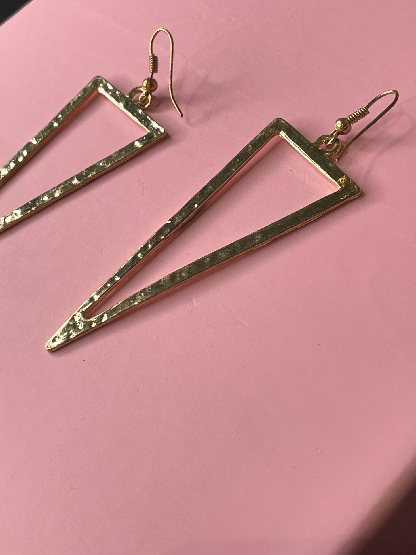 Hammered Gold Triangle Cutout Drop Earrings