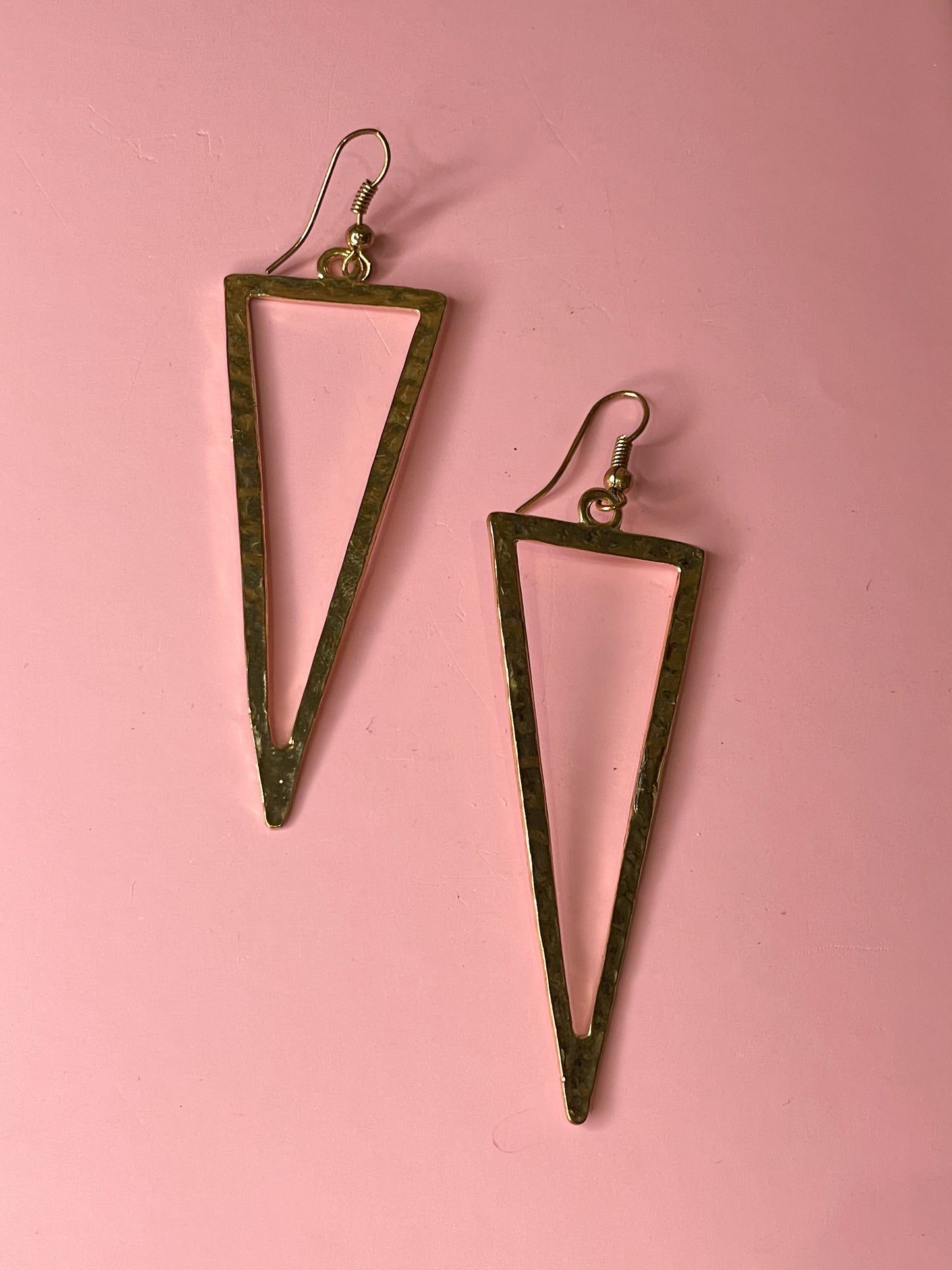 Hammered Gold Triangle Cutout Drop Earrings