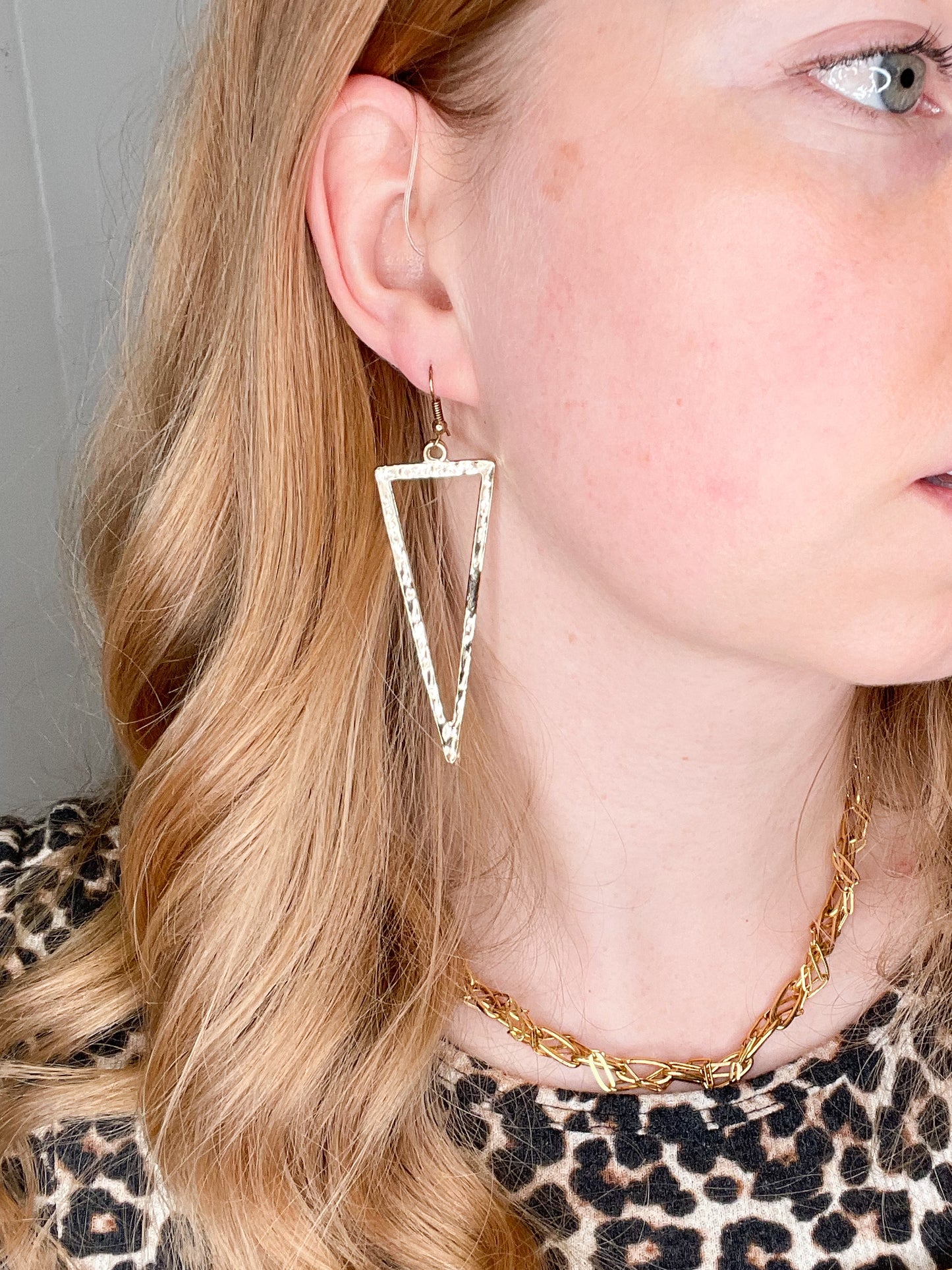 Hammered Gold Triangle Cutout Drop Earrings