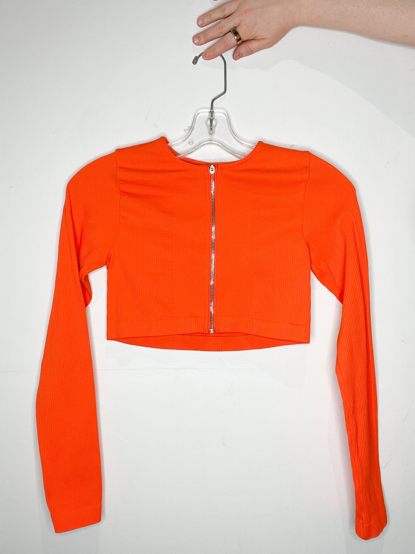 Neon Orange Zipper Crop Long Sleeve Sport Top - XS/S