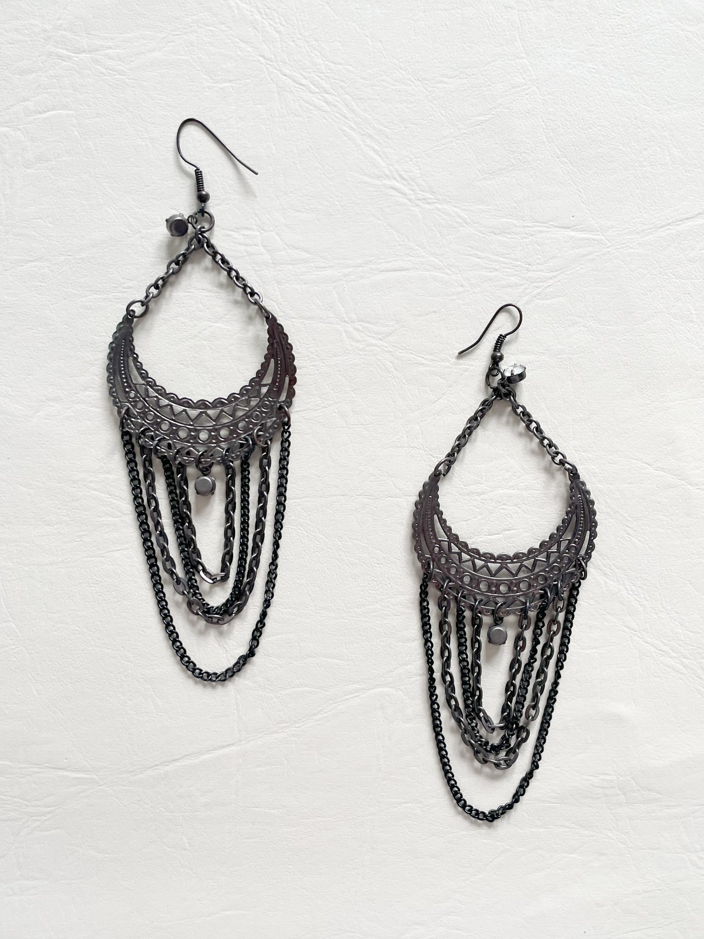 Pewter Dark Silver Chain Statement Dangle Earrings