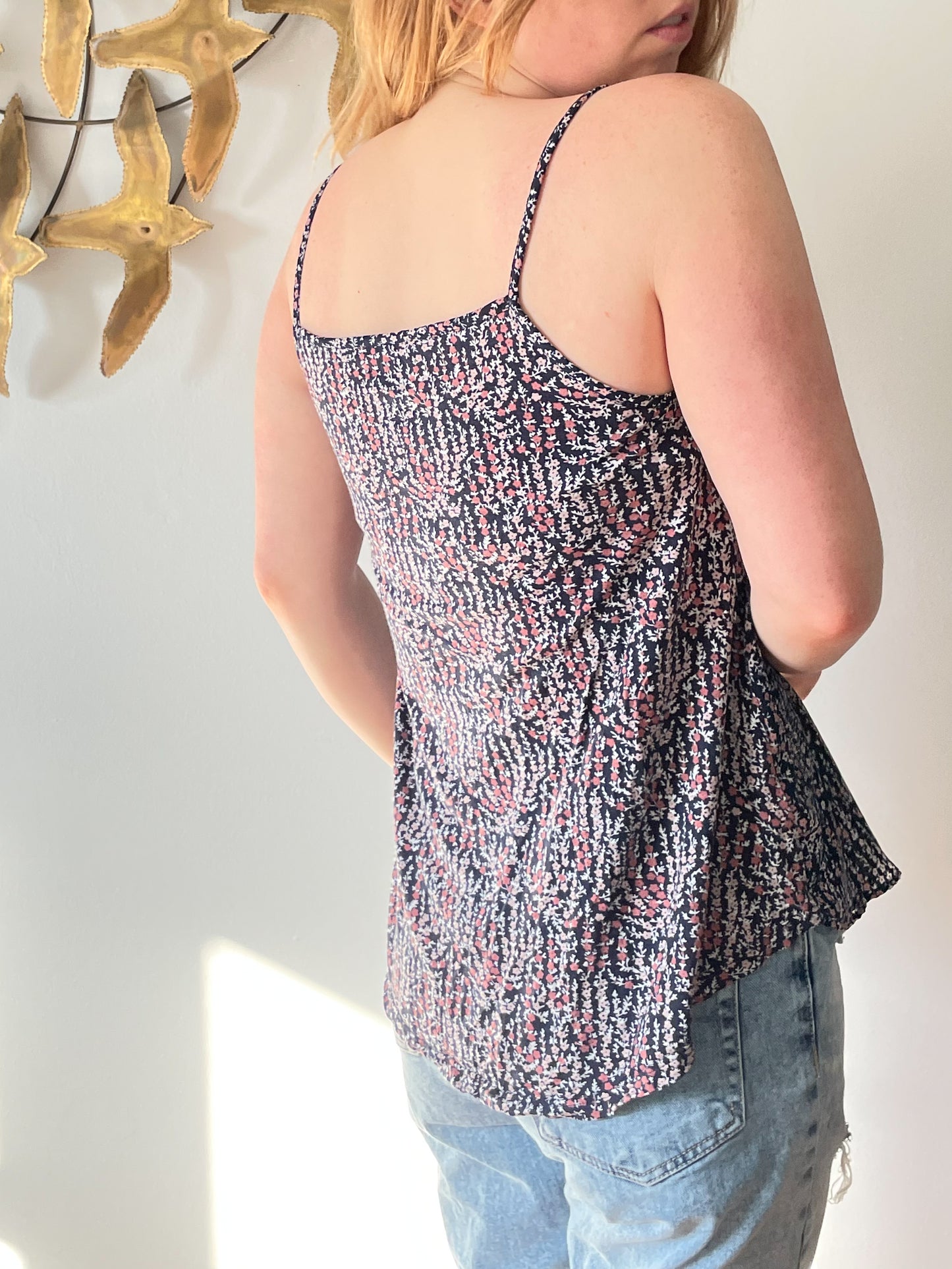 LOFT Blue Micro Floral Halter Flowy Top - Small