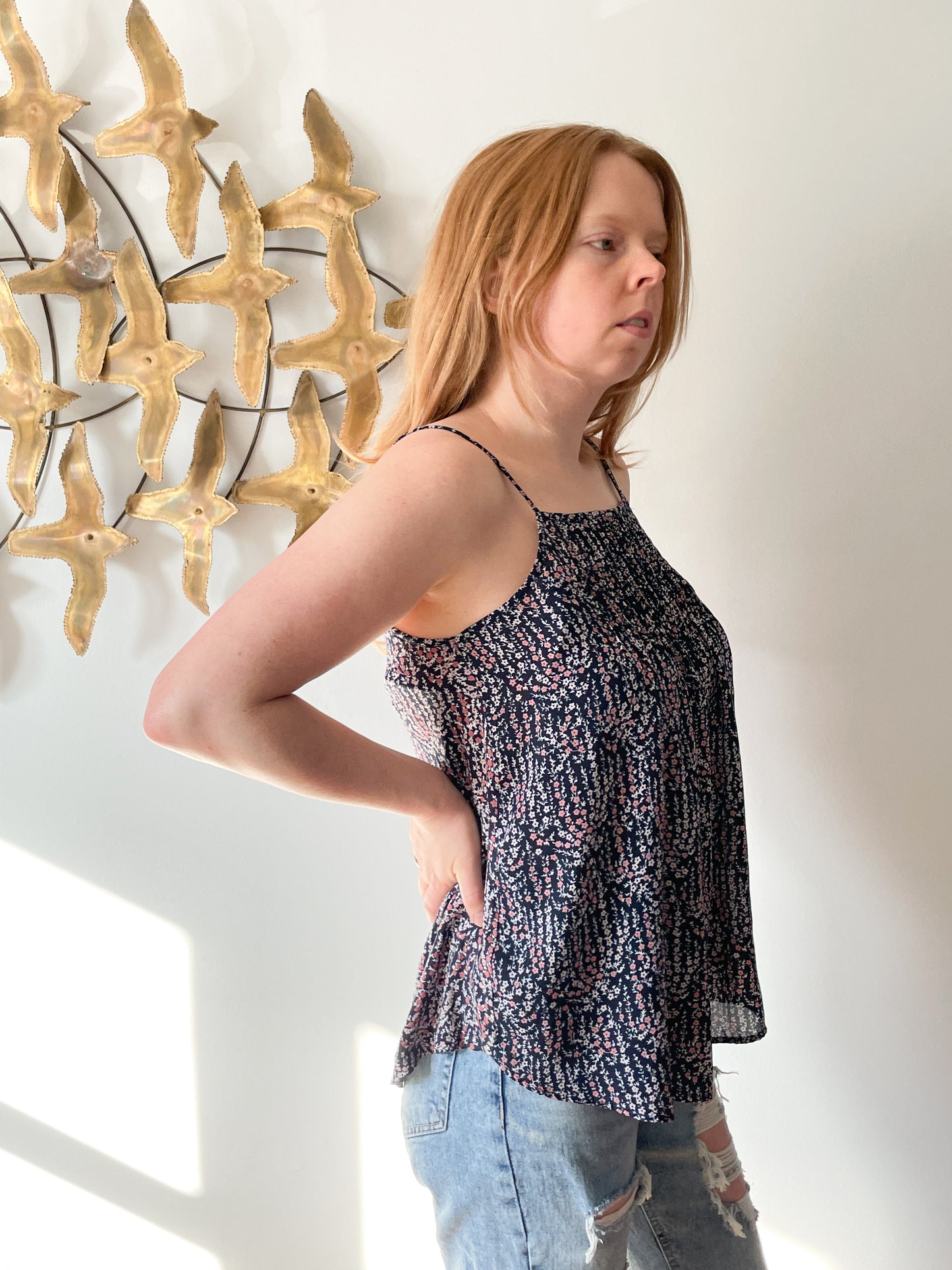 LOFT Blue Micro Floral Halter Flowy Top - Small