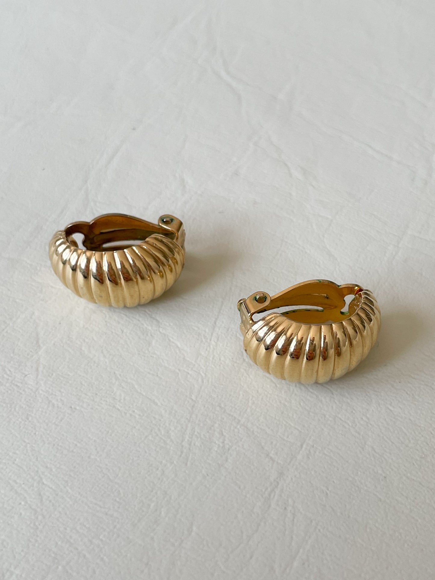 Gold Croissant Hoop Style Clip On Earrings