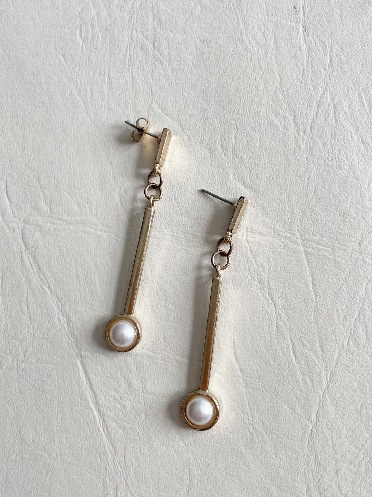 Gold Bar Pearl Drop Earrings