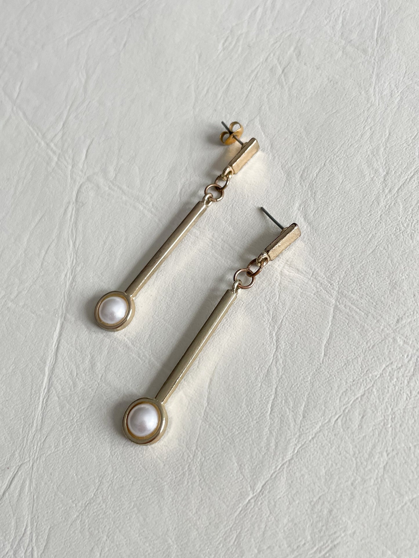 Gold Bar Pearl Drop Earrings