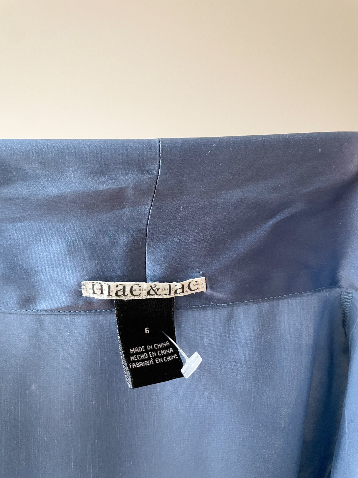 Mac & Jac Blue 100% Silk Neck Tie Button Up Front Top - Size 6