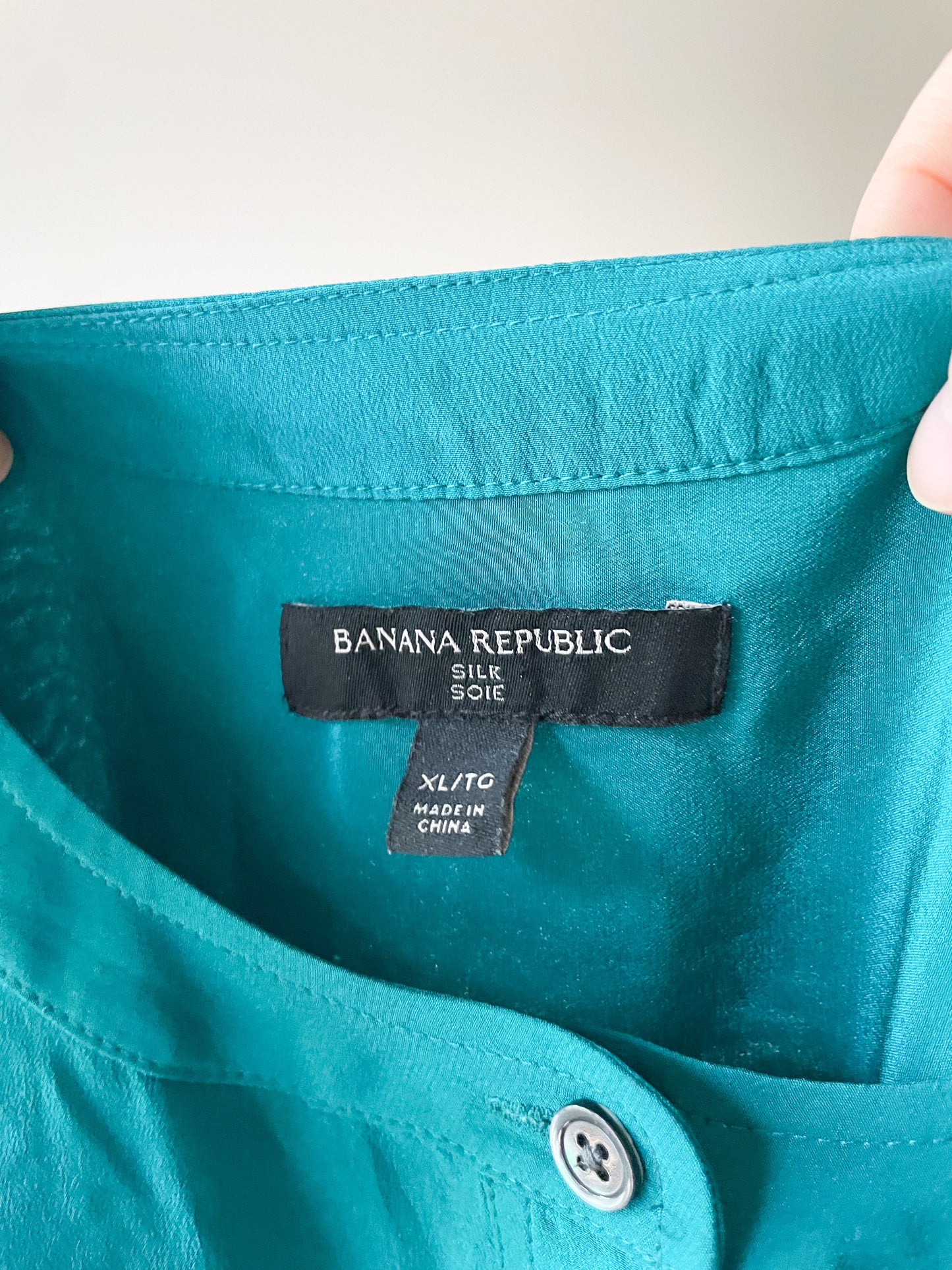 Banana Republic Teal 100% Silk Tunic Button Front Top - XL