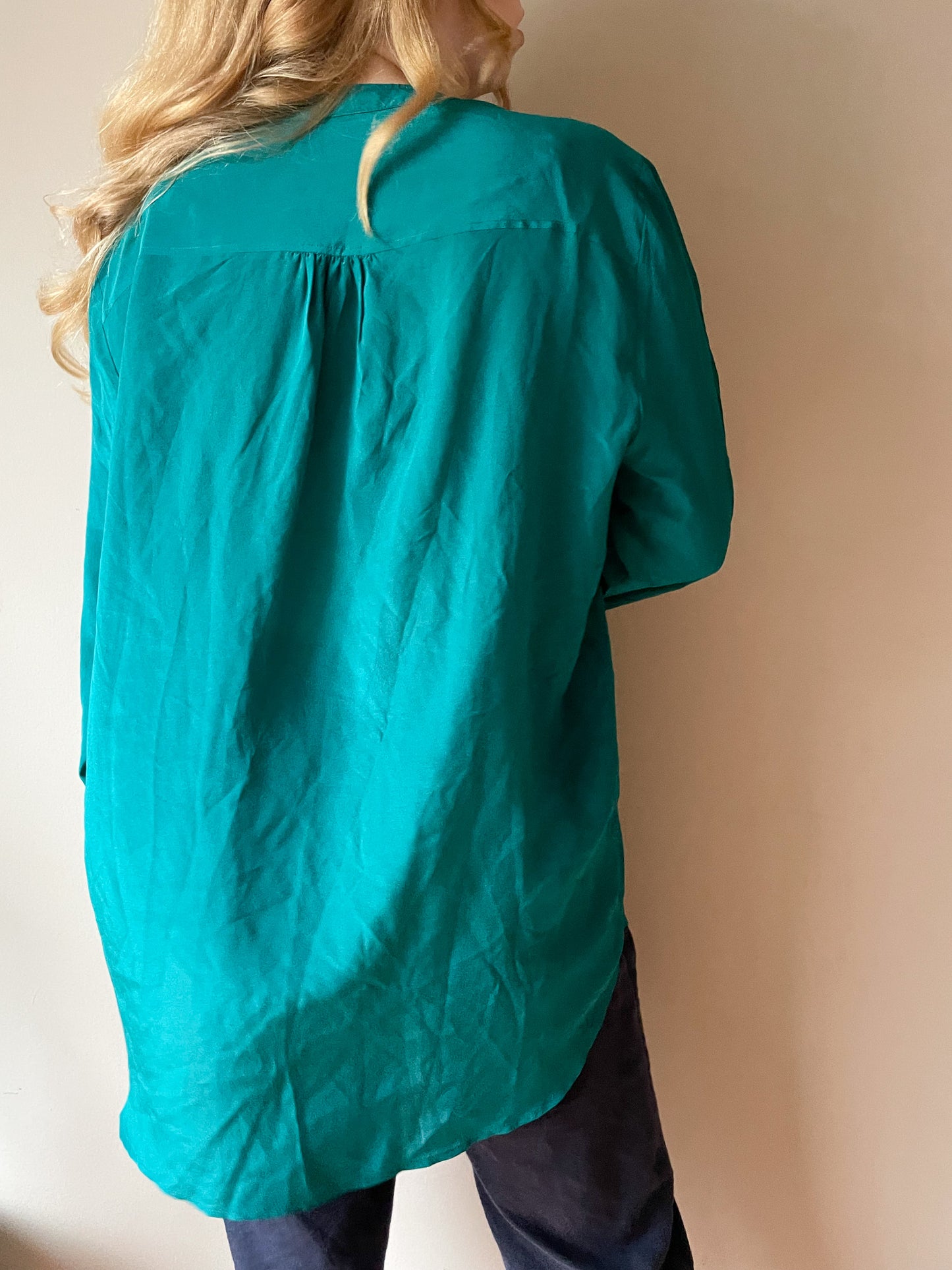 Banana Republic Teal 100% Silk Tunic Button Front Top - XL