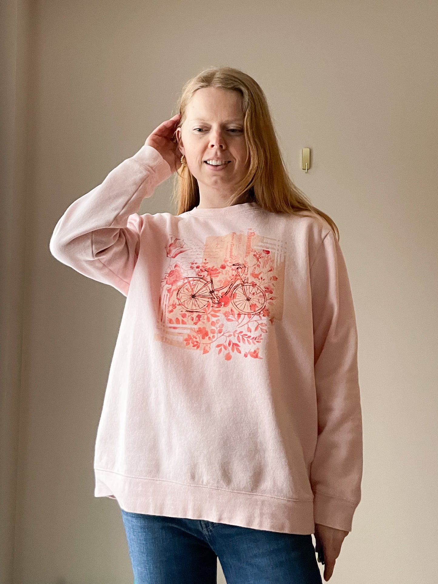 Northern Reflections Pink Bicycle Graphic Sweatshirt – Fleece Lined - Size M/L