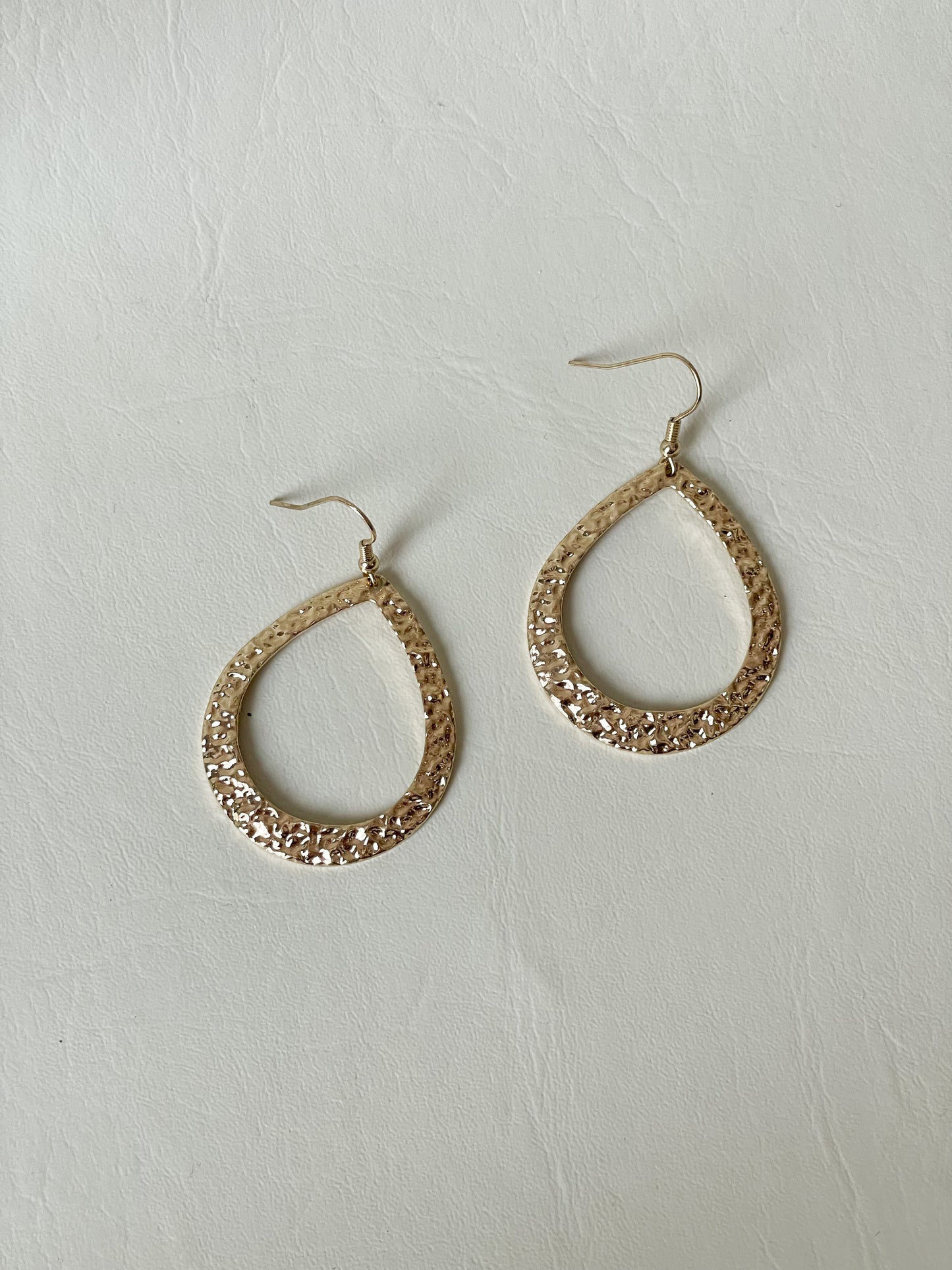 Hammered Gold Teardrop Earrings – Textured Dangle Design