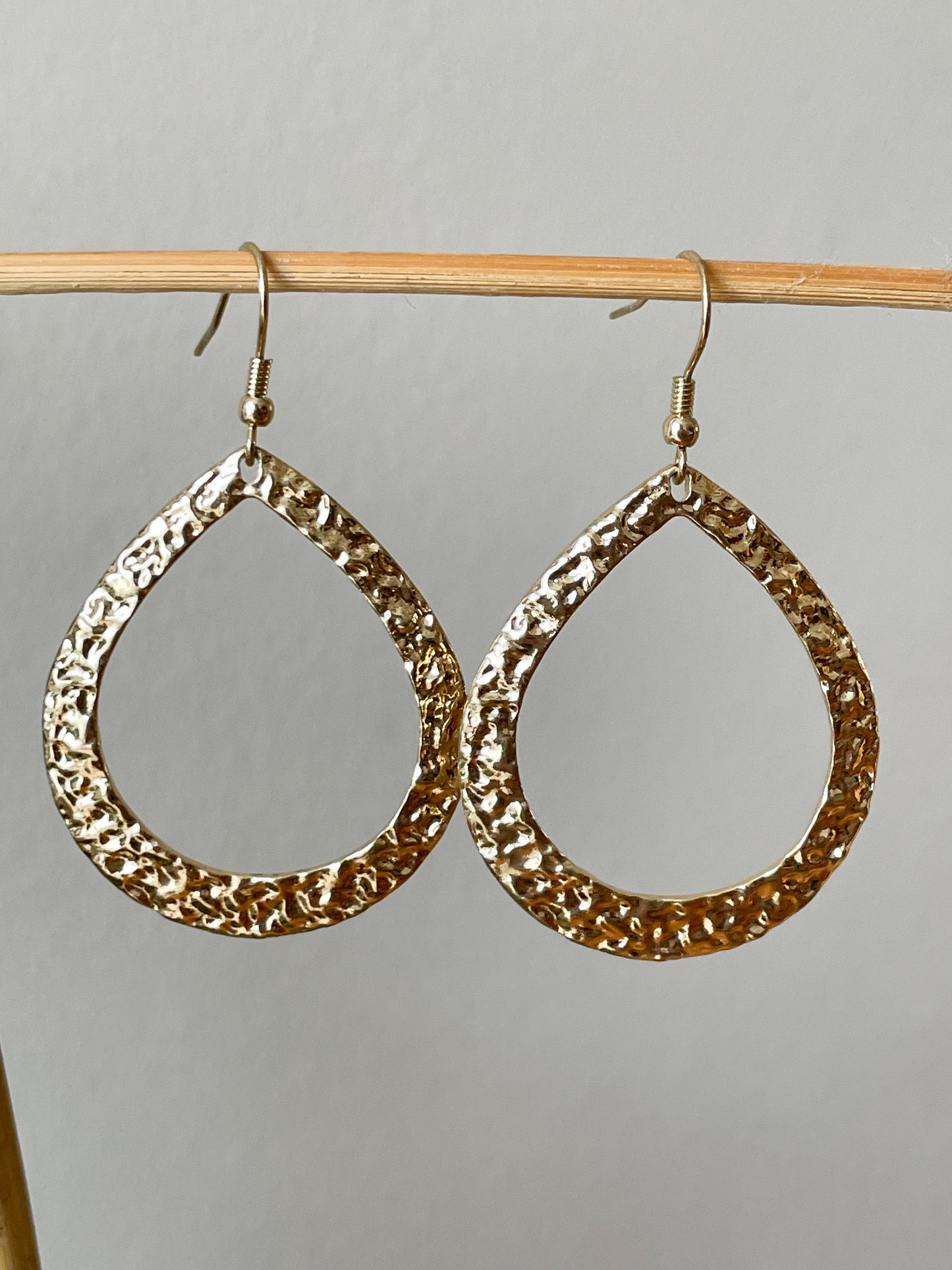 Hammered Gold Teardrop Earrings – Textured Dangle Design