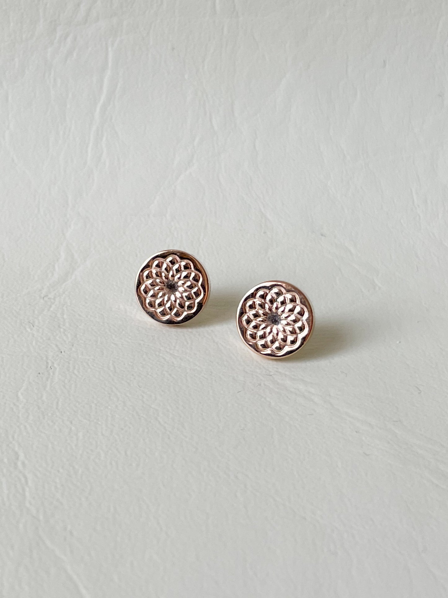 Rose Gold Mandala Stud Earrings – Minimalist Boho Design
