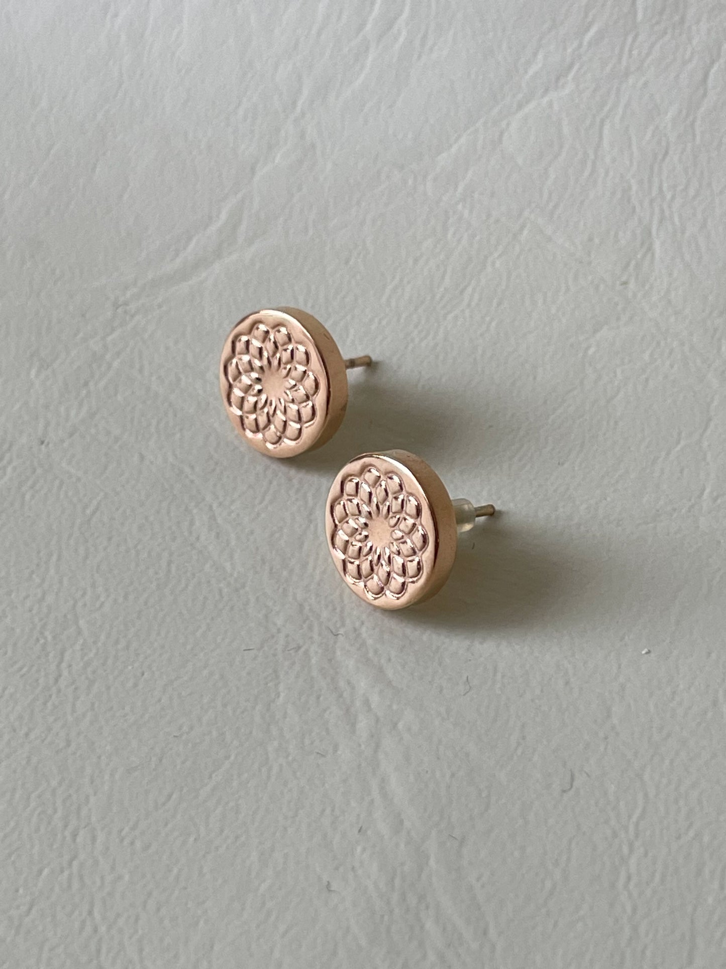 Rose Gold Mandala Stud Earrings – Minimalist Boho Design
