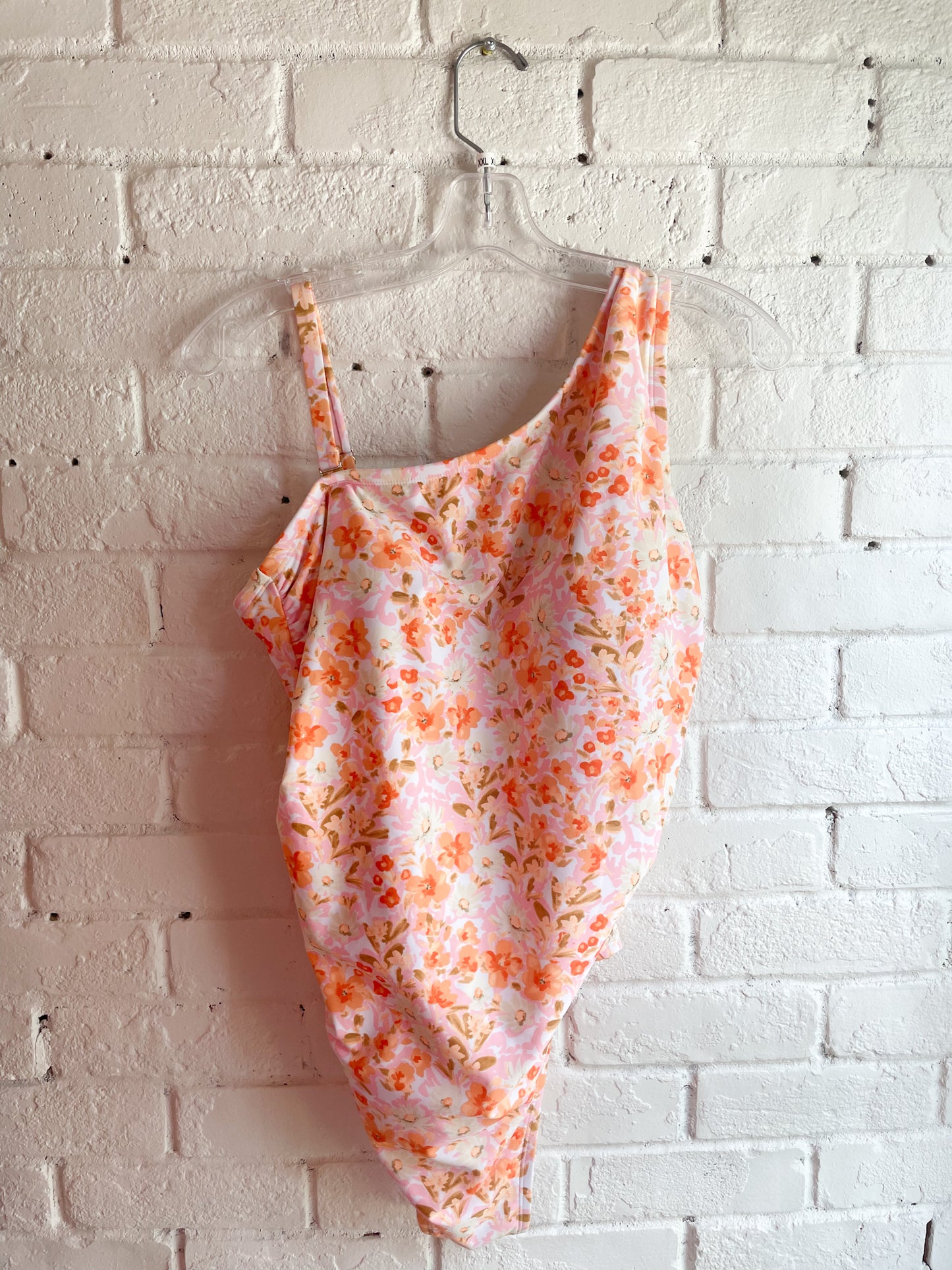 Kona Sol Orange Floral 2-in-1 Strap One Piece Swim Suit - Size 16
