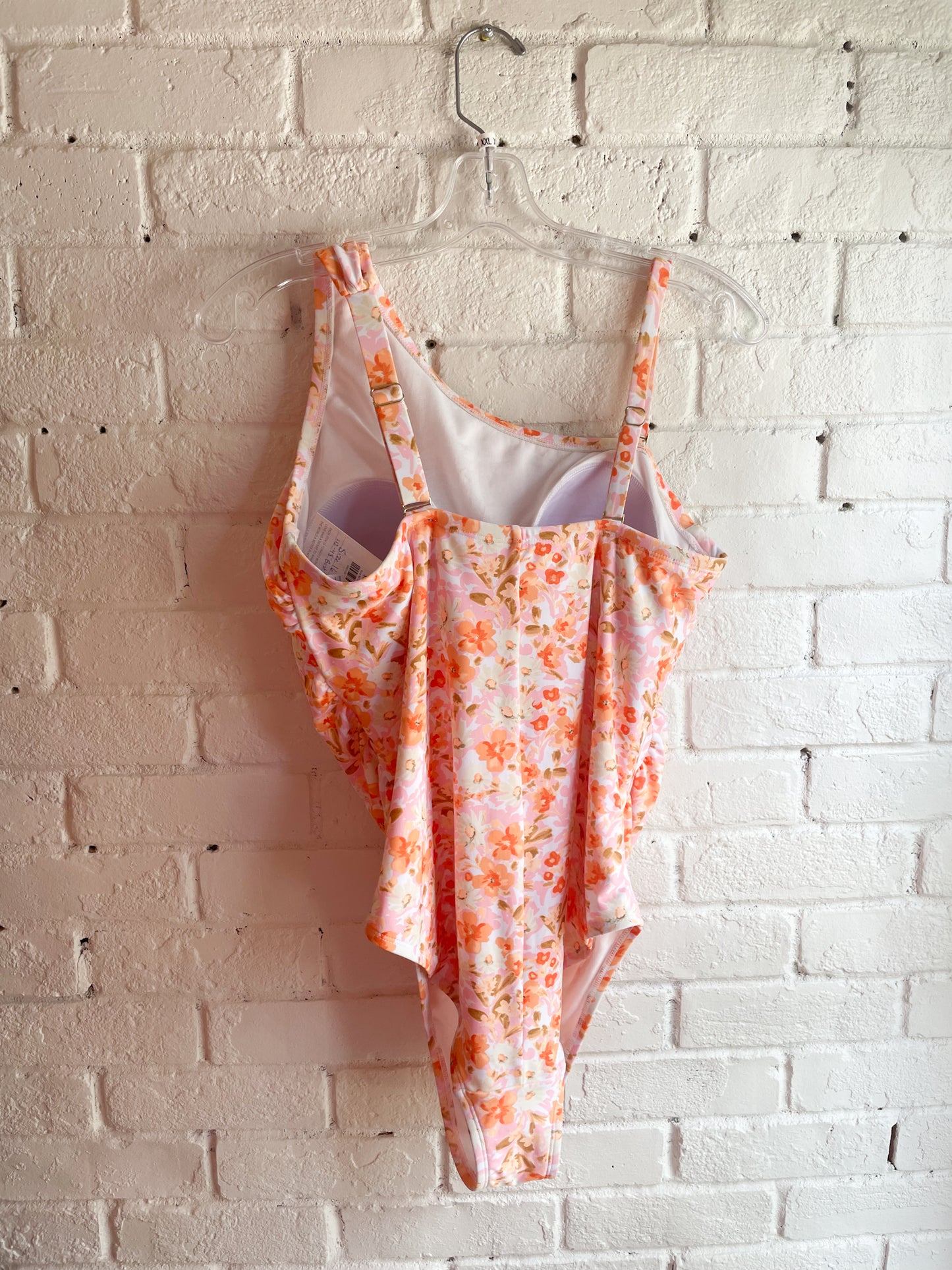 Kona Sol Orange Floral 2-in-1 Strap One Piece Swim Suit - Size 16