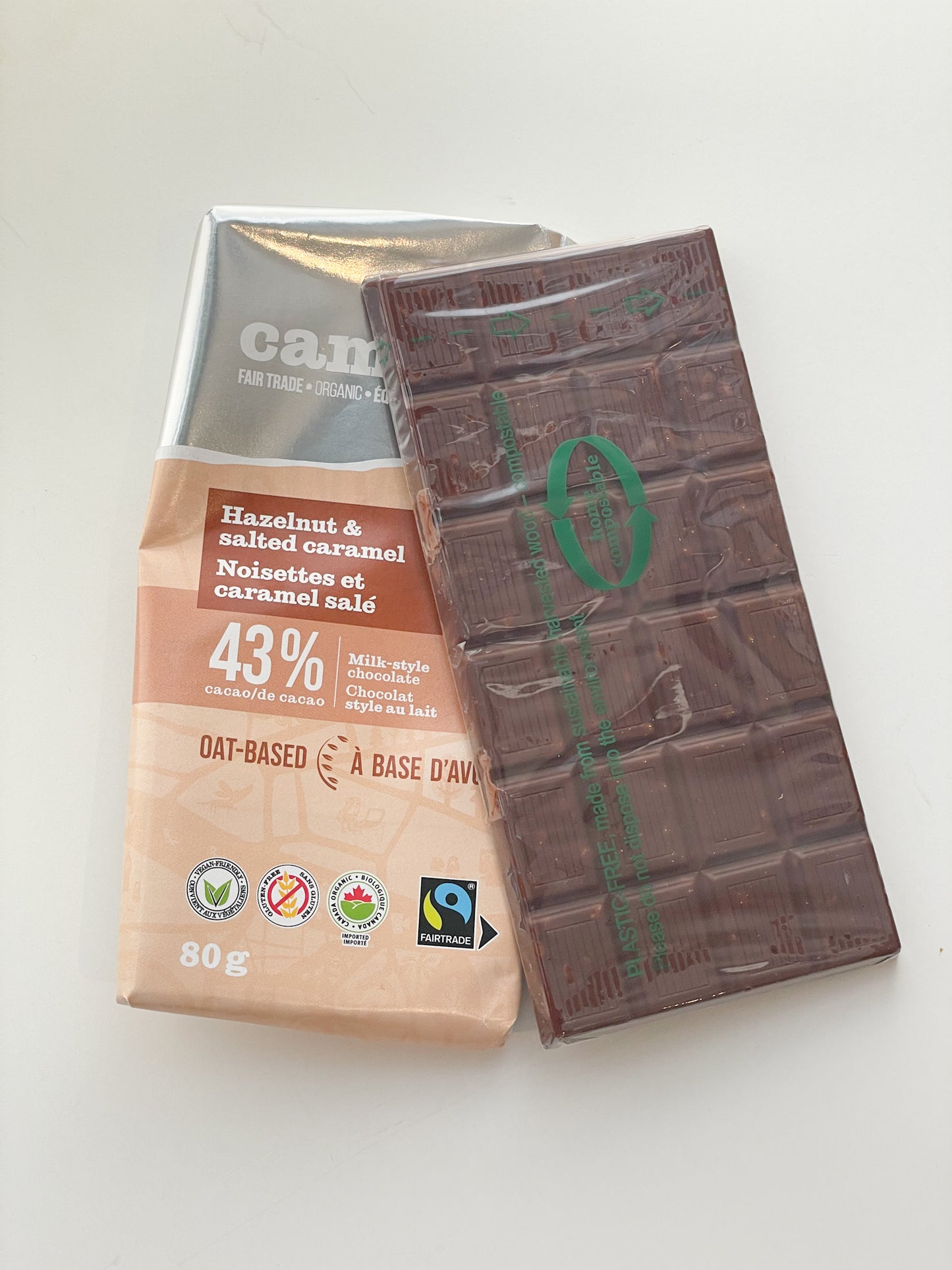 Camino Organic & Fair Trade Hazelnuts & Salted Caramel Oat-Based Milk-Style (43% Cacao) Chocolate Bar