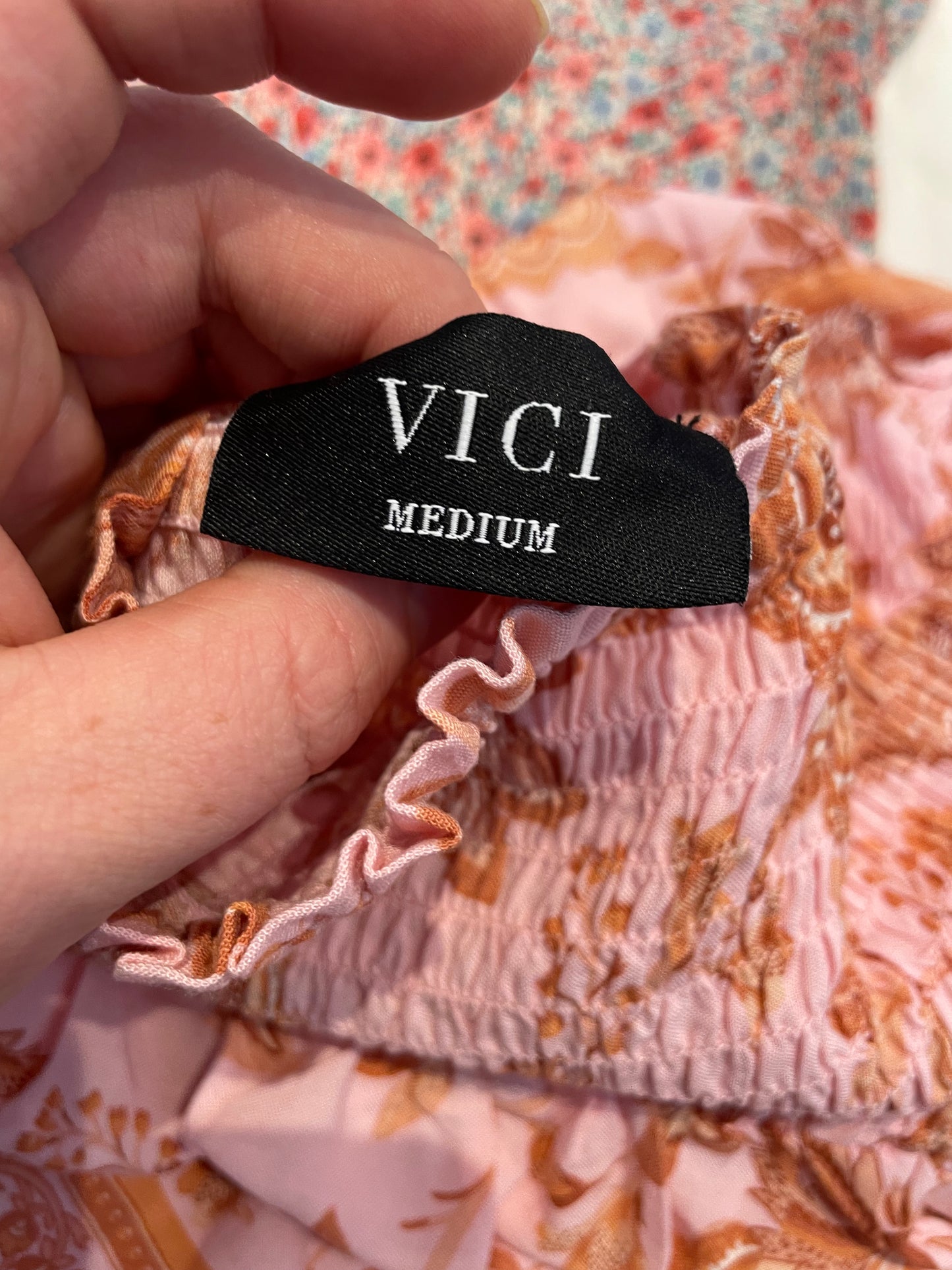 VICI Pink Burnt Orange Floral Smocked Off The Shoulder Maxi Dress - S/M