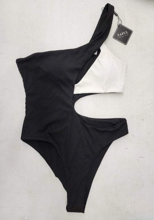 Zaful Black and White One Piece Cutout Swimwear Large NWT