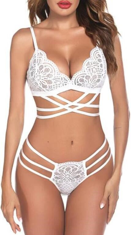 Avid Love White Lace Strappy Cutout Lingerie Set NWT - M/L