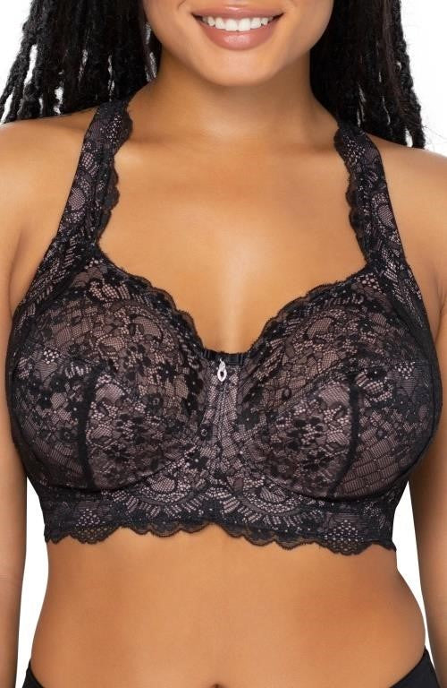 Black Lace Blush Overlay Bra - 40DDD