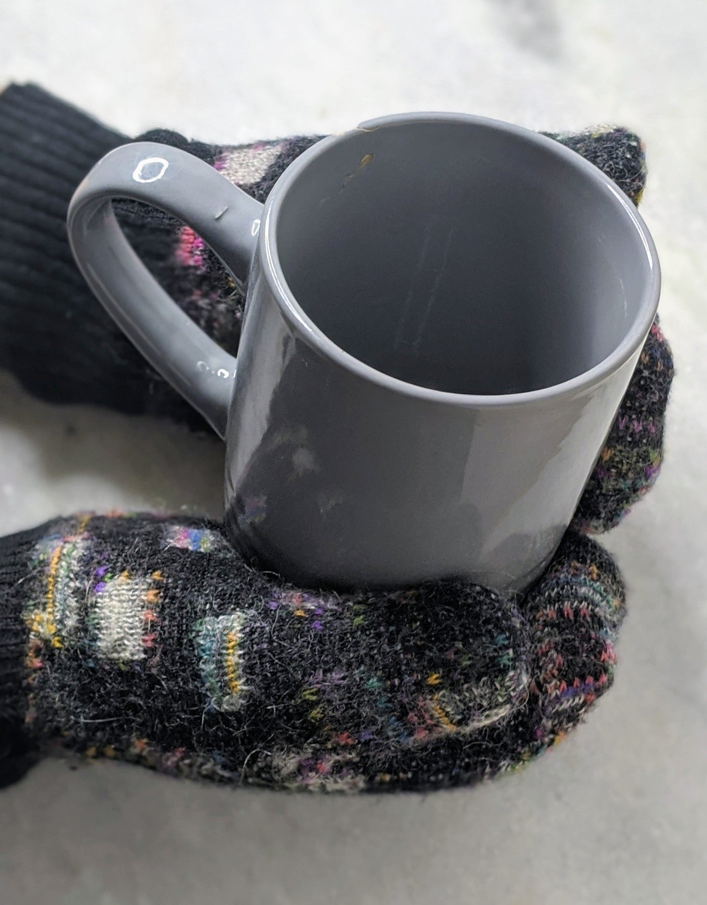 Upcycled Charcoal Rainbow Square Wool Fleece Lined Mittens