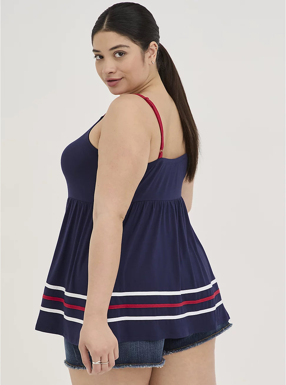 Torrid Babydoll Navy Blue and Red Sleeveless Top NWT - 3XL