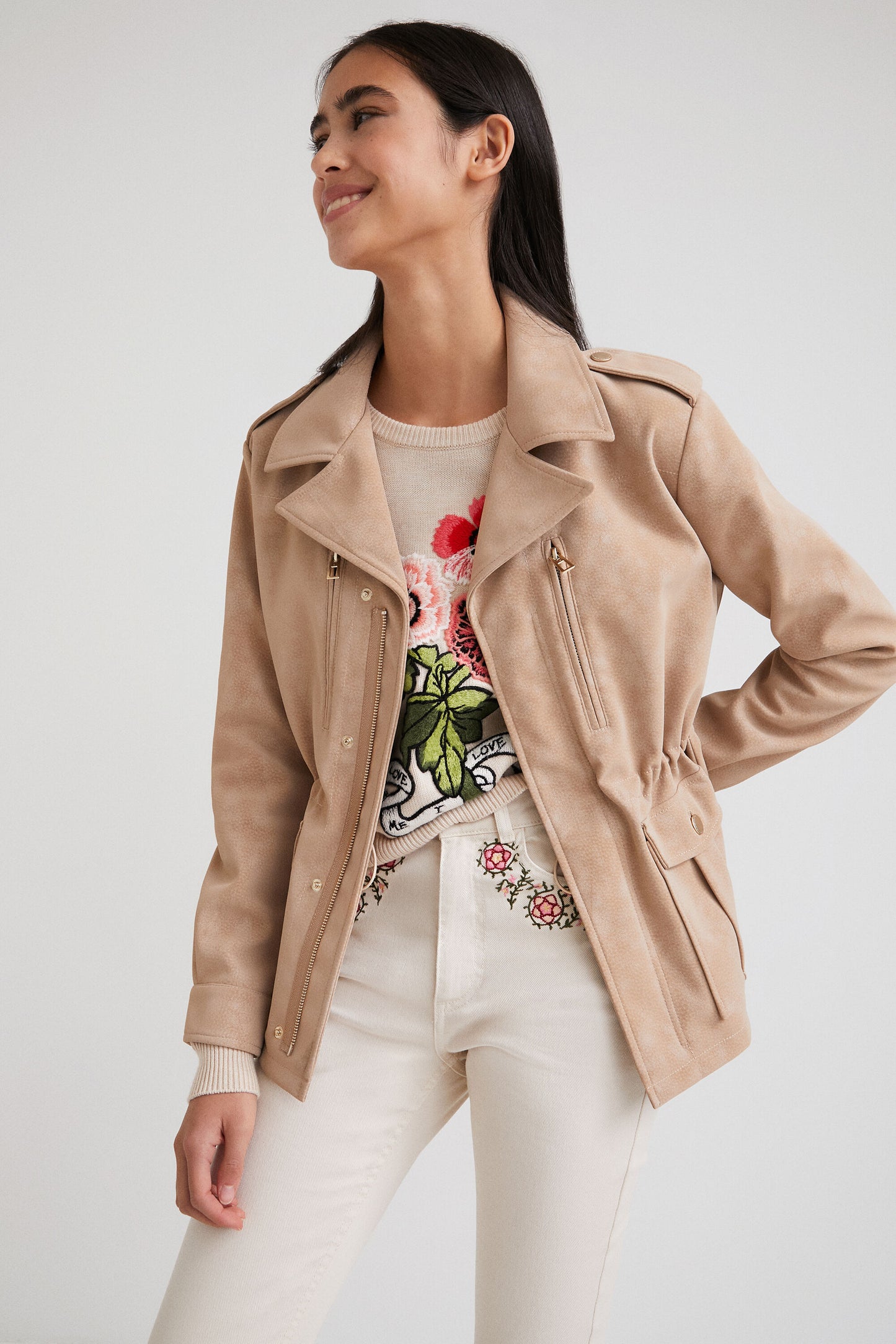 Desigual Recycled Fibers Beige Moto Jacket NWT - XL