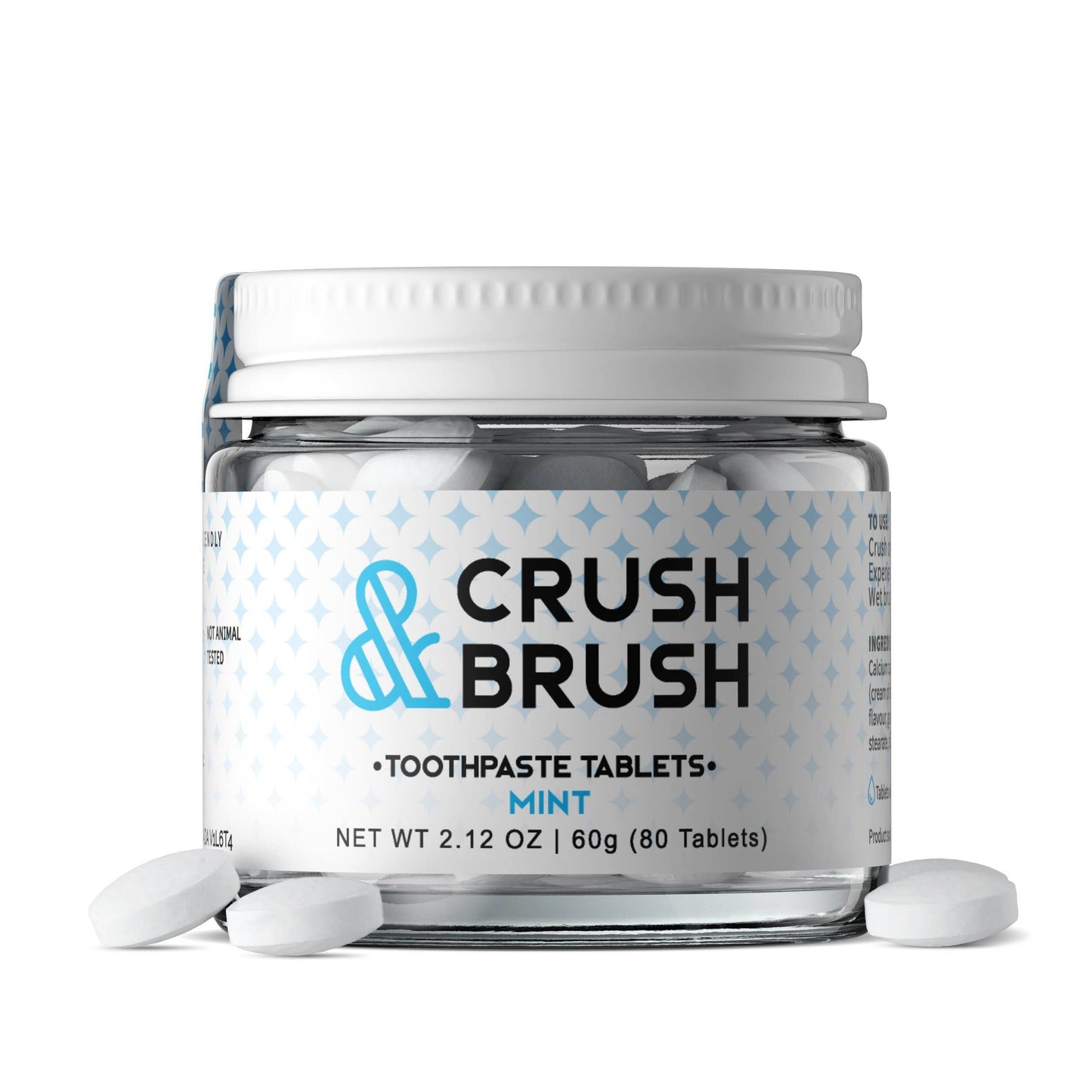 Crush & Brush Toothpaste Tablets in Glass Jar - MINT - 80 Tablets
