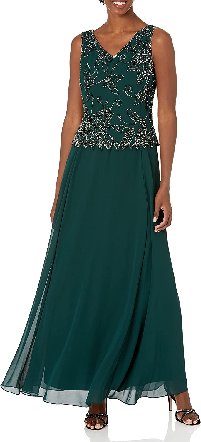 Jkara Hunter Green Beaded Long Dress NWOT - Size 20