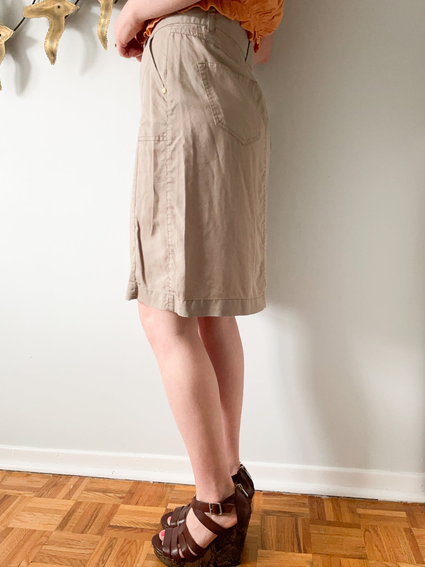 MEXX Taupe Soft 100% Lyocell High Waist Safari Skirt - Size 6