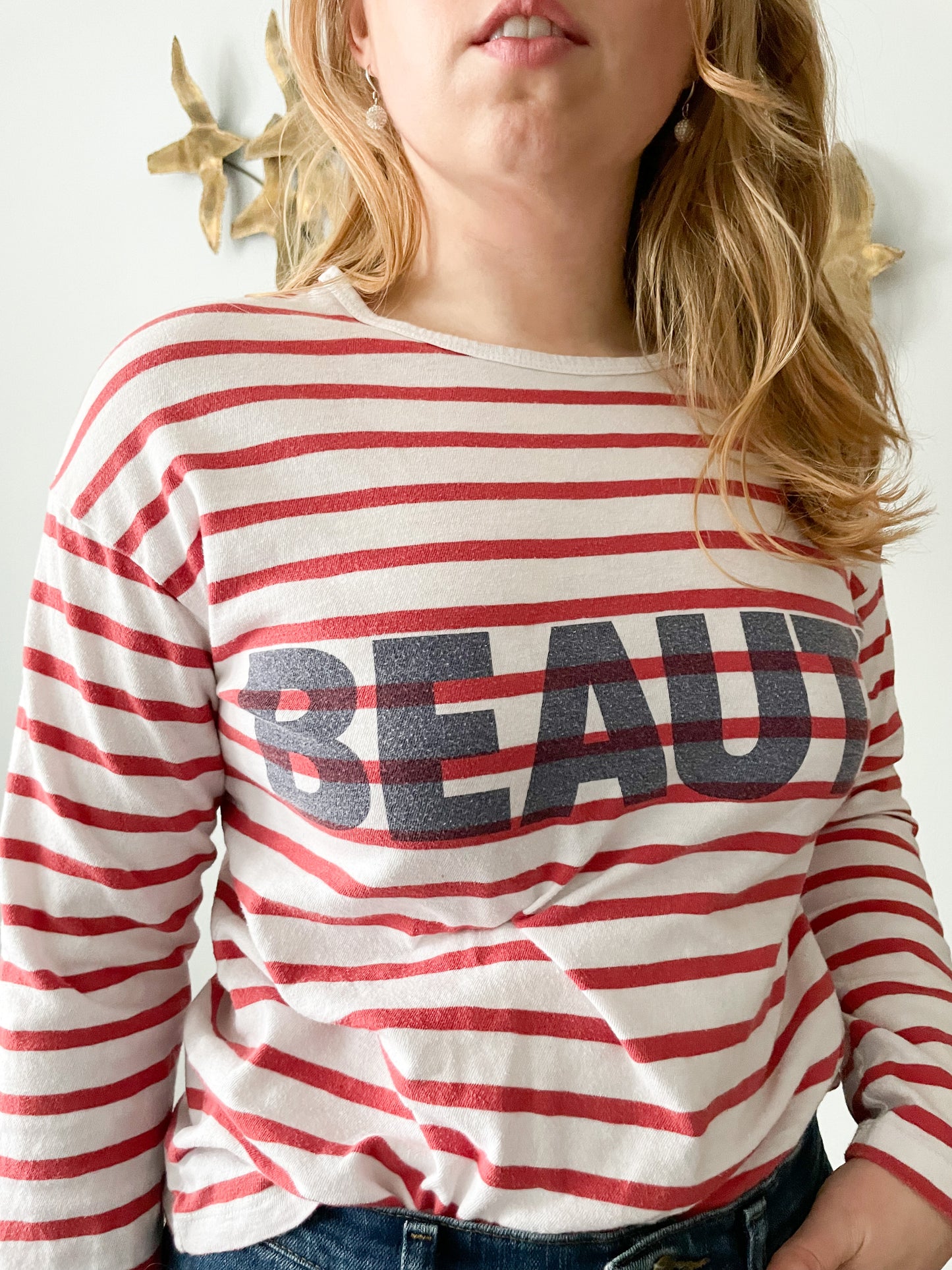 J. Crew Beauté Red Stripe Sunwashed Cotton Long Sleeeve Top - XS/S/M