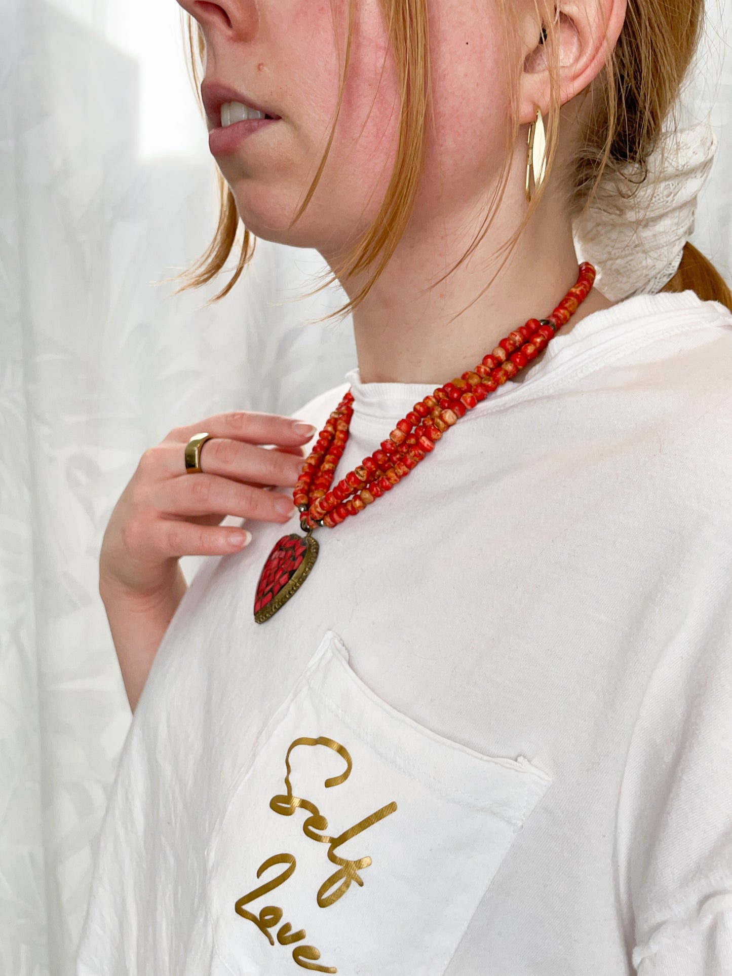 Red Beaded Heart Necklace