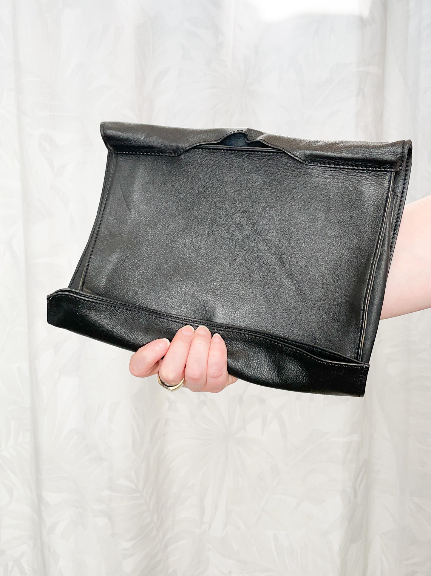 El-Minooche Black Genuine Leather Edgy Envelope Clutch Bag