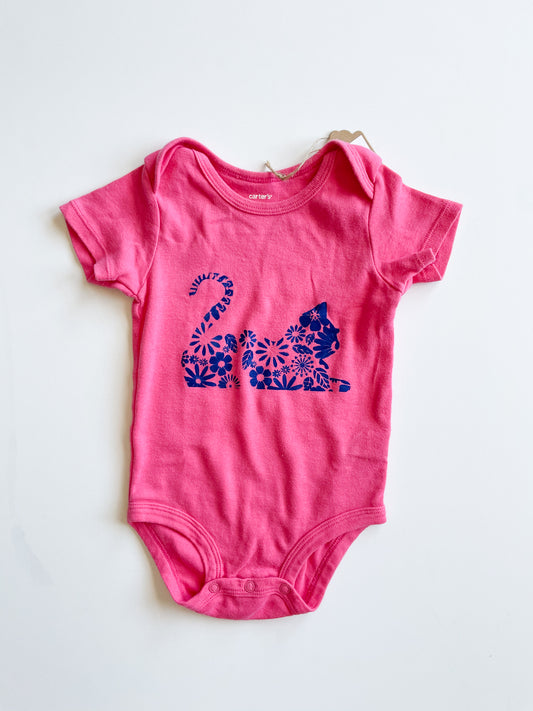 Pink Kitty Upcycled Short Sleeve Baby Bodysuit (Mommy & Me Option) - Size 12 Months