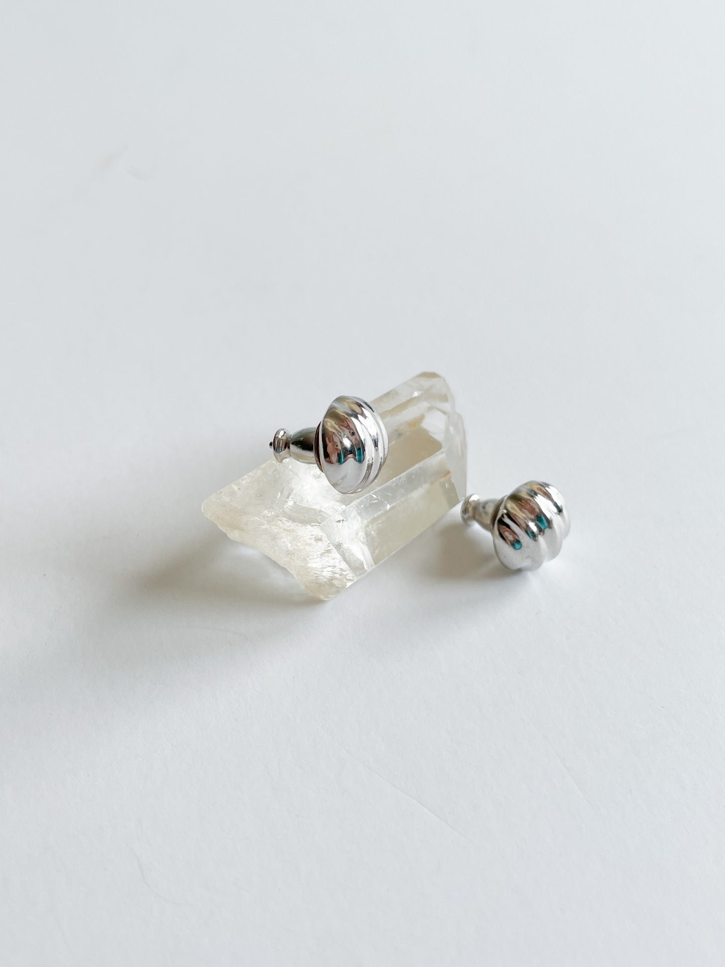 Silver Waved Ball Stud Earrings