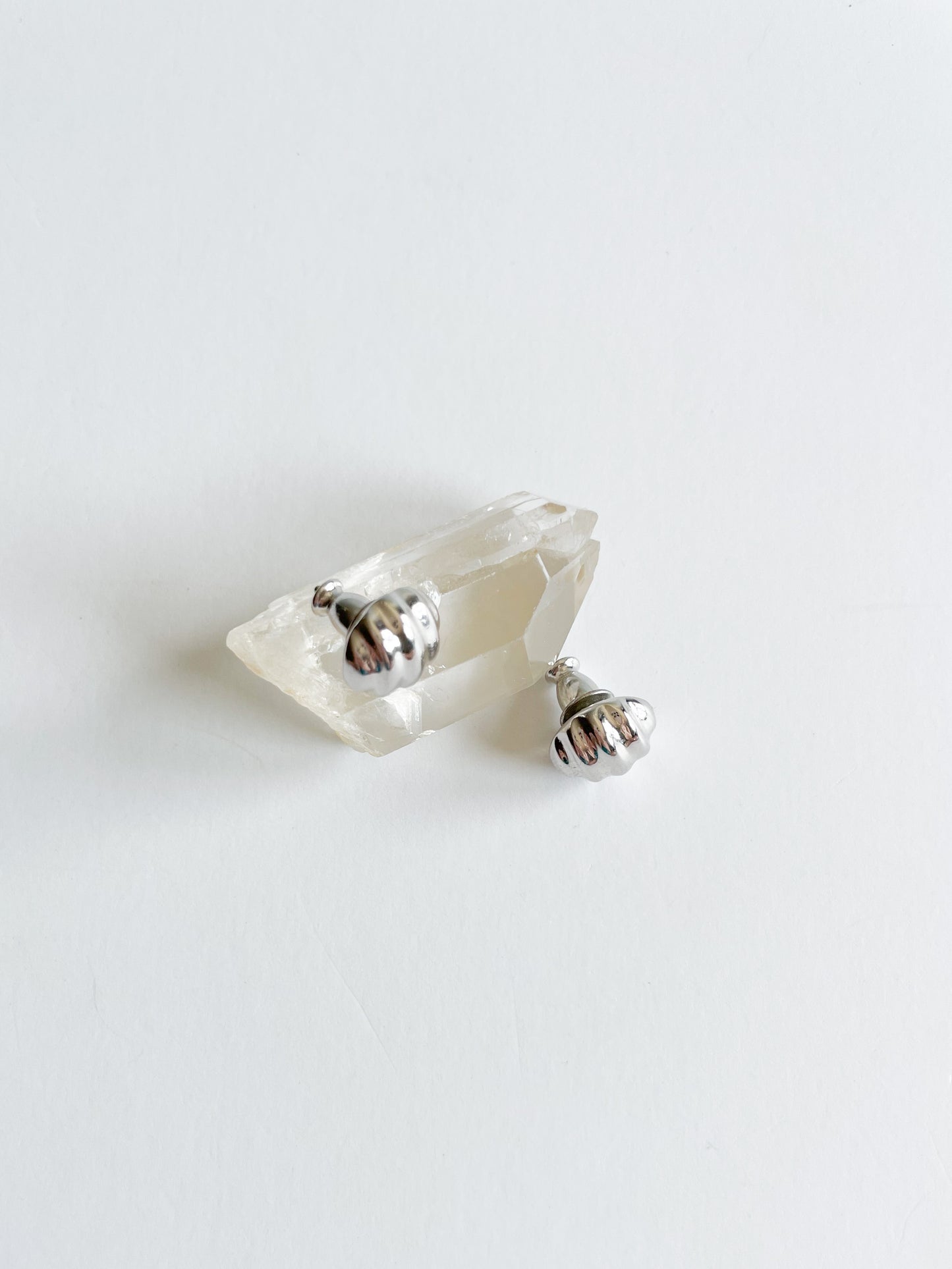 Silver Waved Ball Stud Earrings